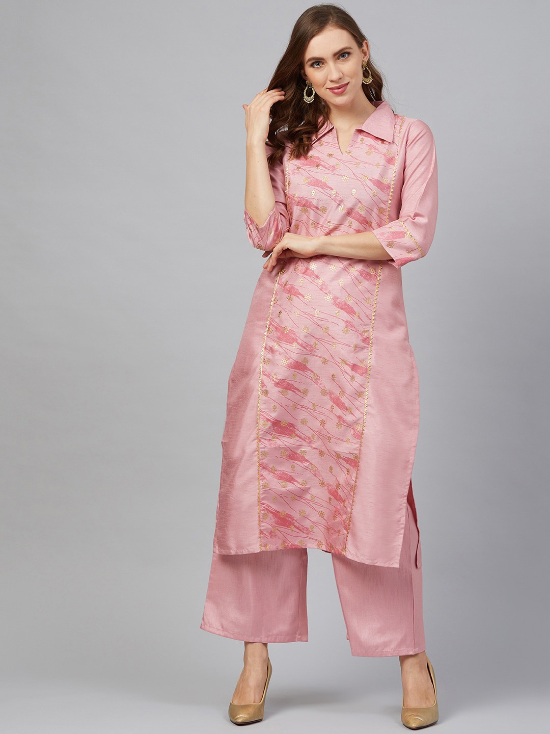 

ZIYAA Women Pink Printed Straight Kurta