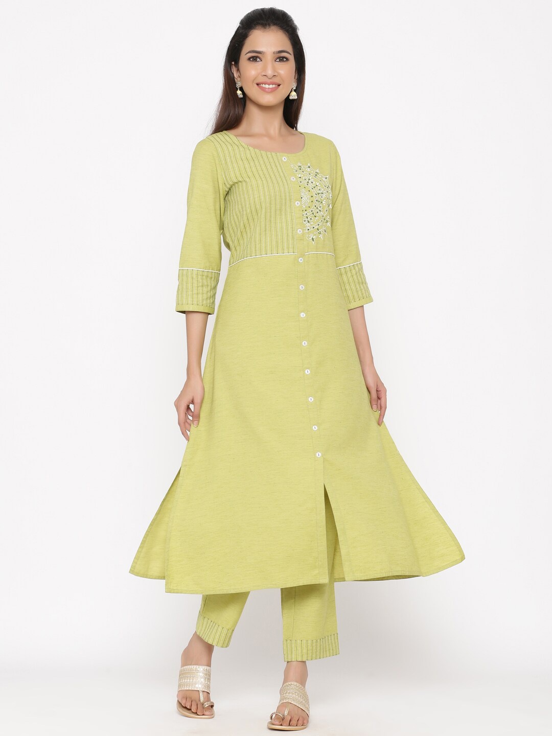 

Jaipur Kurti Women Green Embroidered Kurta with Palazzos & Dupatta