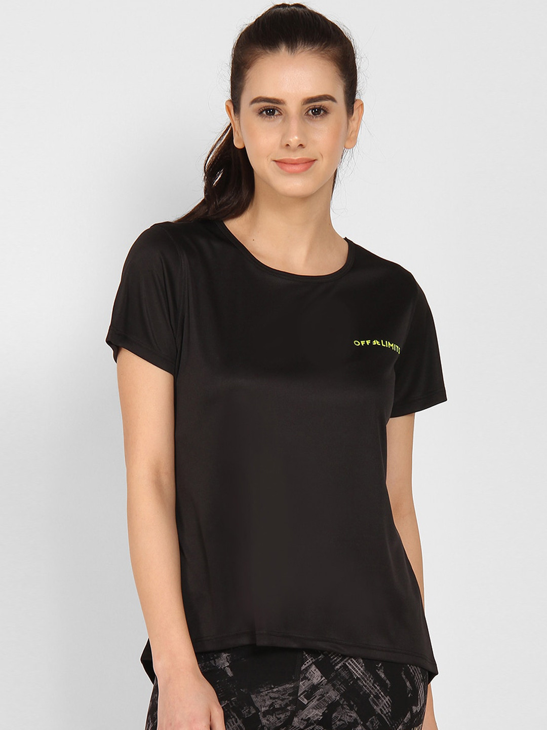 

OFF LIMITS Women Black Solid Round Neck T-shirt