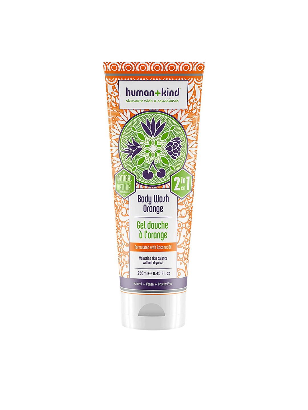 HumanKind Unisex Organic & Vegan Orange Body Wash 250 ml, White
