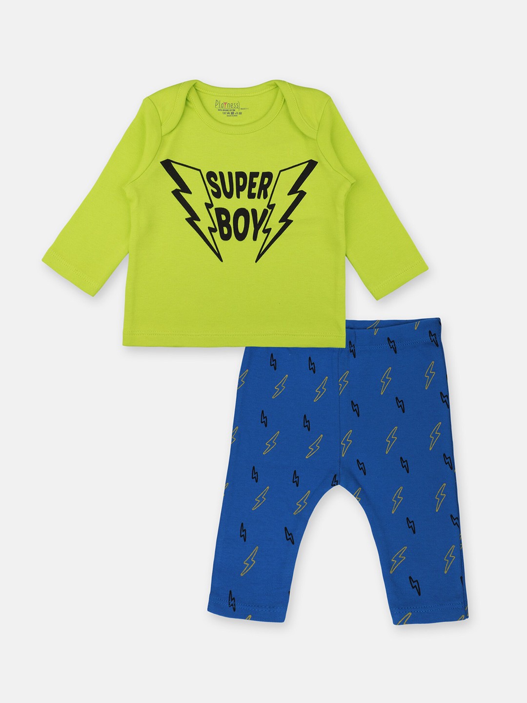 

PLAYNESS Unisex Kids Green & Blue Printed Night suit