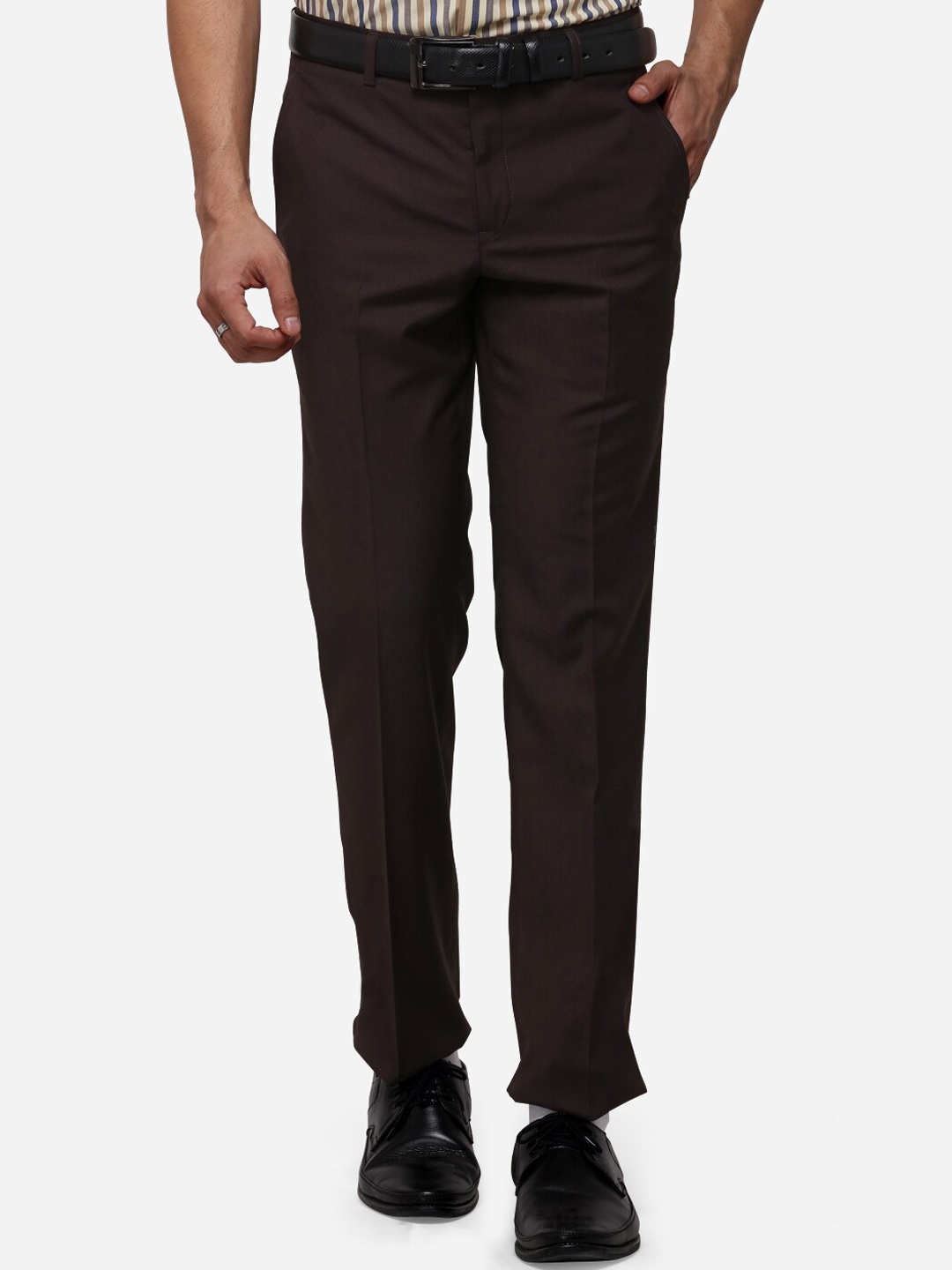 

Greenfibre Men Brown Slim Fit Solid Formal Trousers
