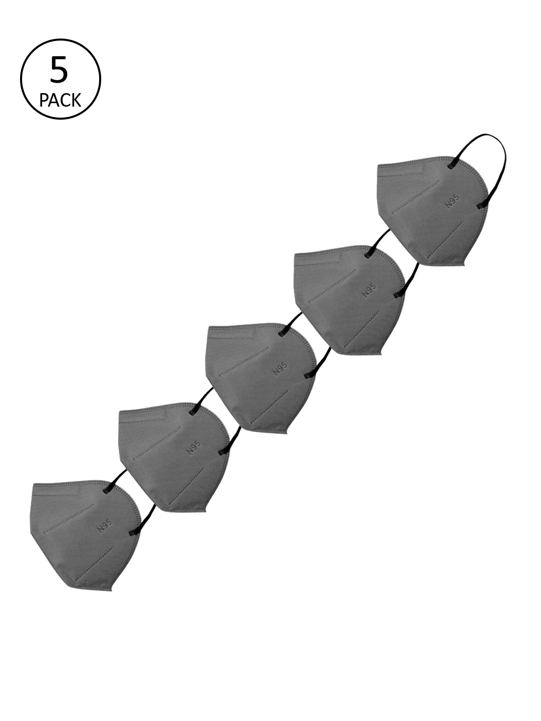 yelloe Men Grey Pack Of 5 Reusable 6 Ply Outdoor N95 Masks
