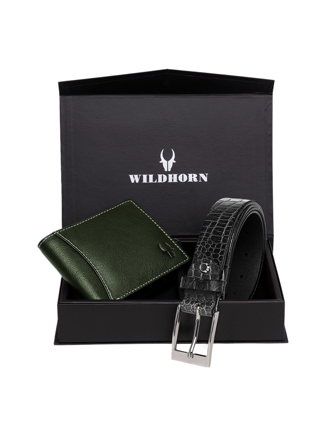 

WildHorn Men Green & Black RFID Protected Genuine Leather Accessory Gift Set