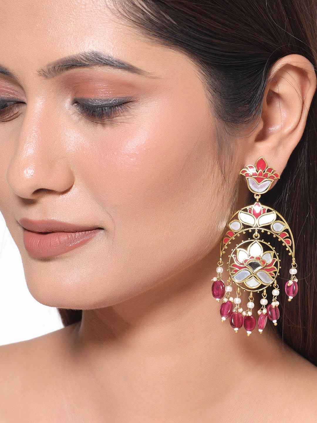 Voylla Gold-Plated & Pink Oxidised Classic Drop Earrings