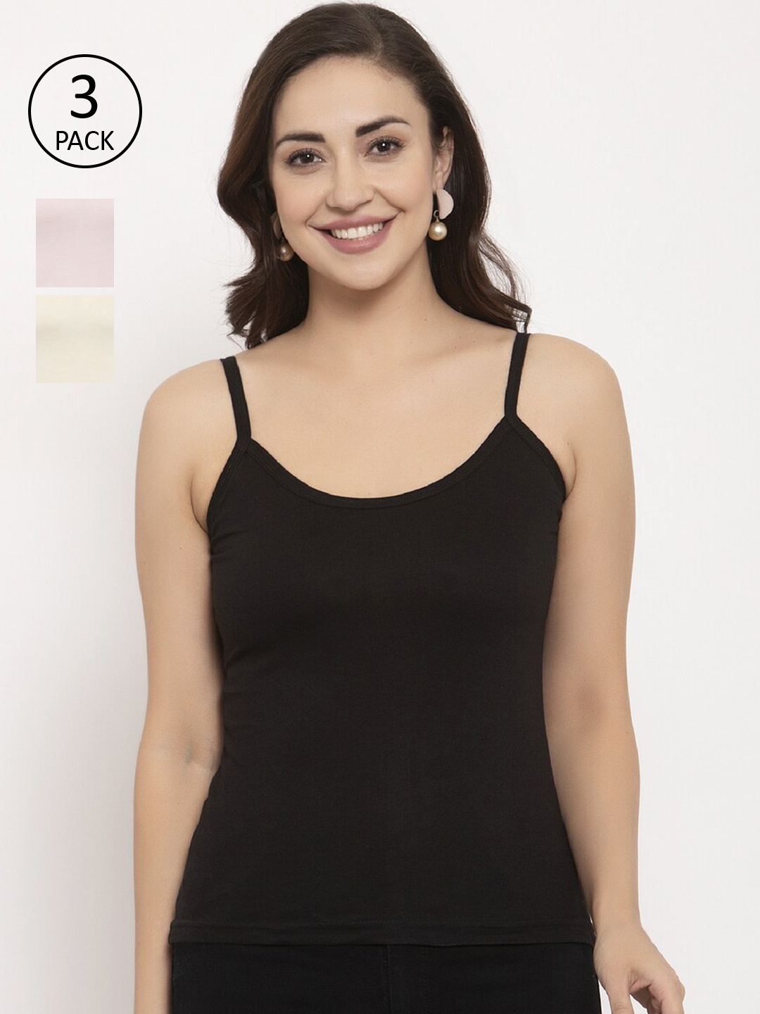 

GRACIT Women Pack Of 3 Solid Camisoles, Black