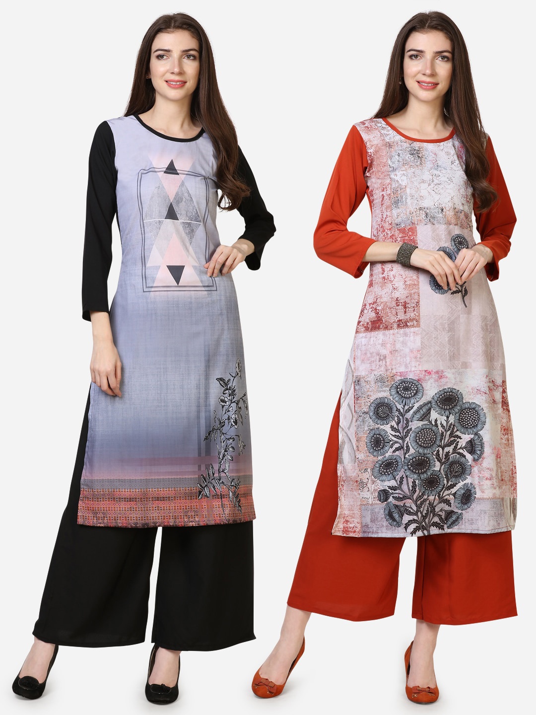 

Silk Bazar Women Pack Of 2 Printed Kurta with Palazzos, Blue
