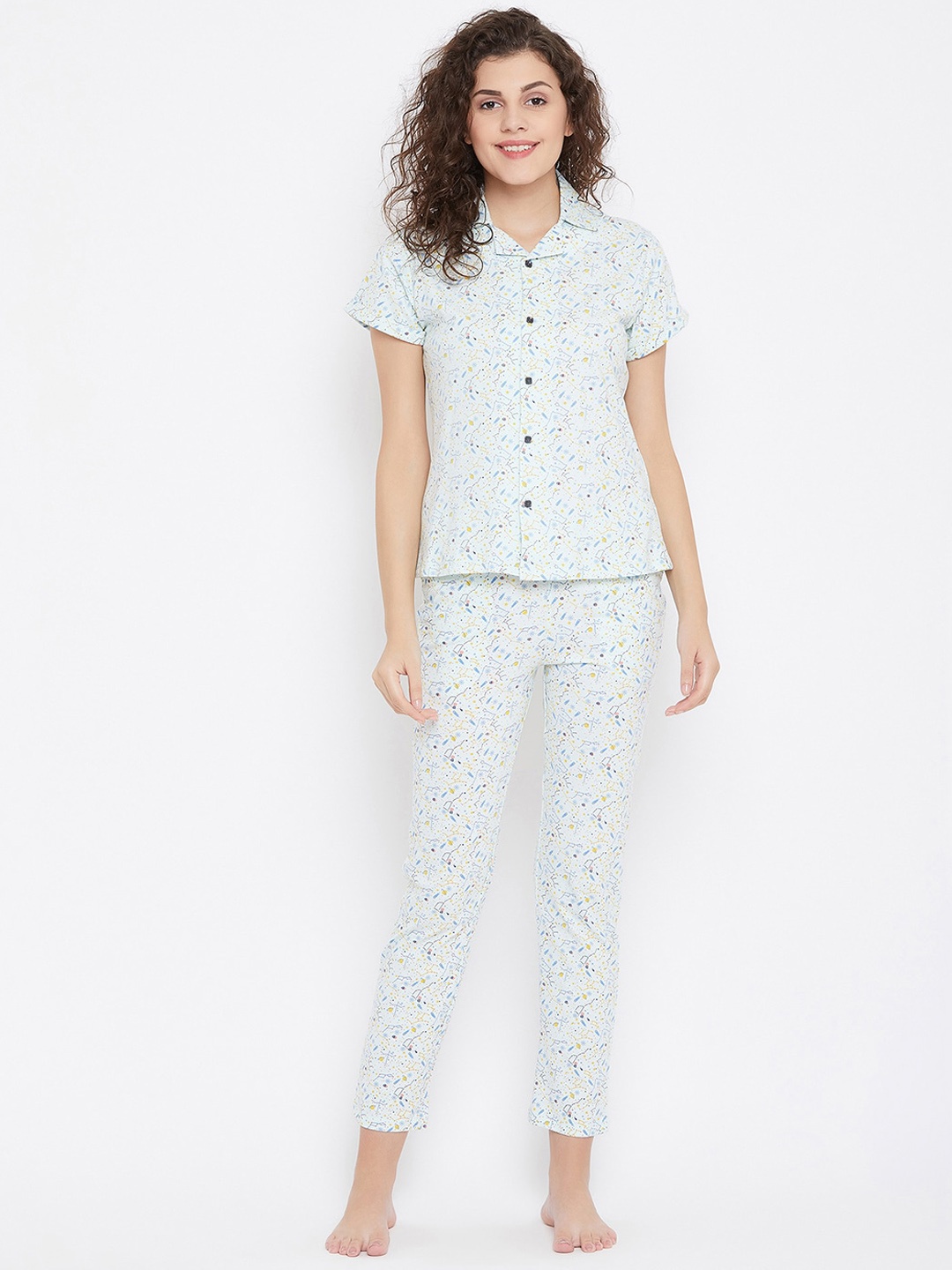 

Clovia Women Button Down Pure Cotton Shirt & Pyjama Set, Multi