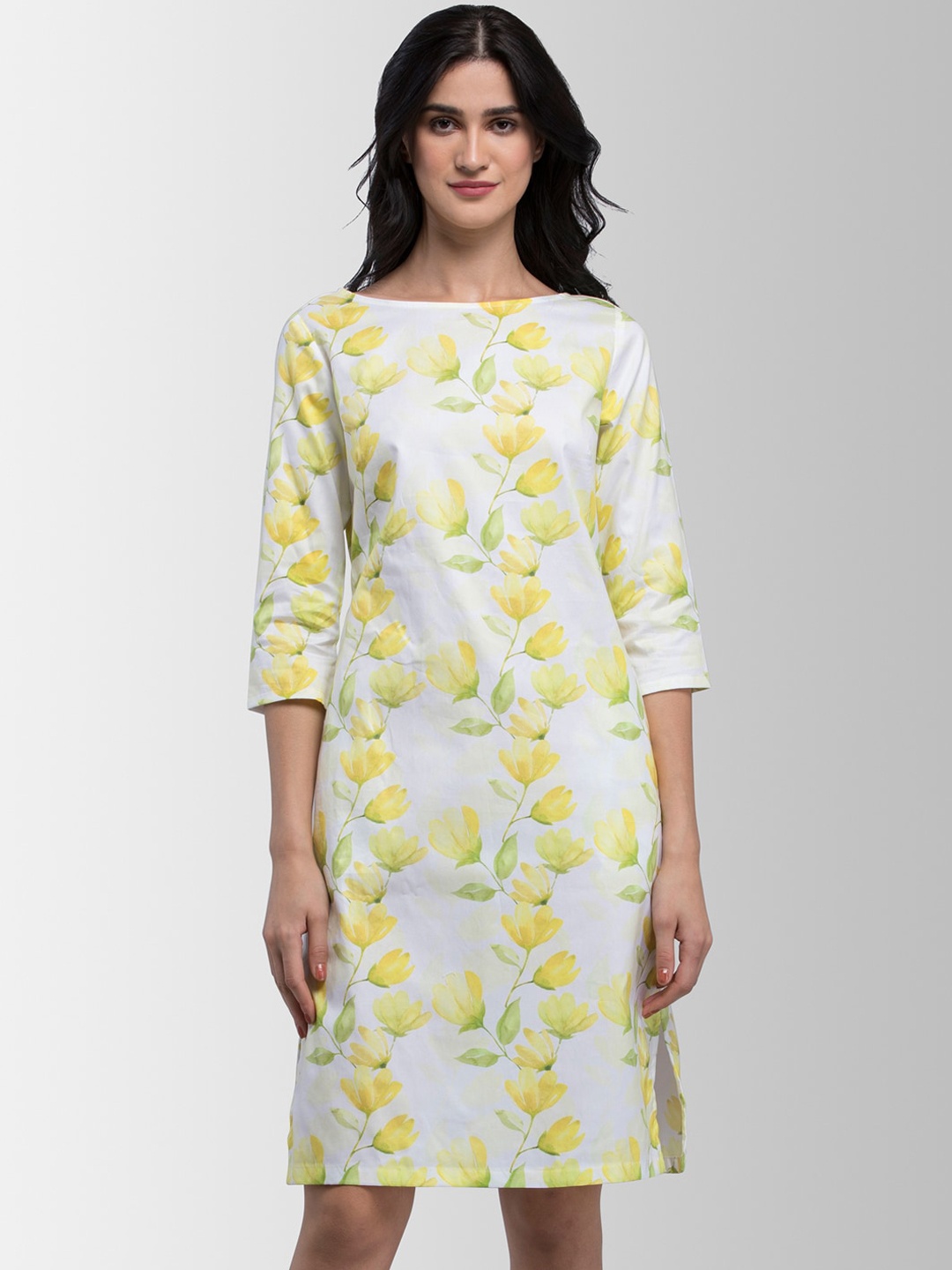 

FableStreet Women Yellow & White Floral Printed Sheath Dress