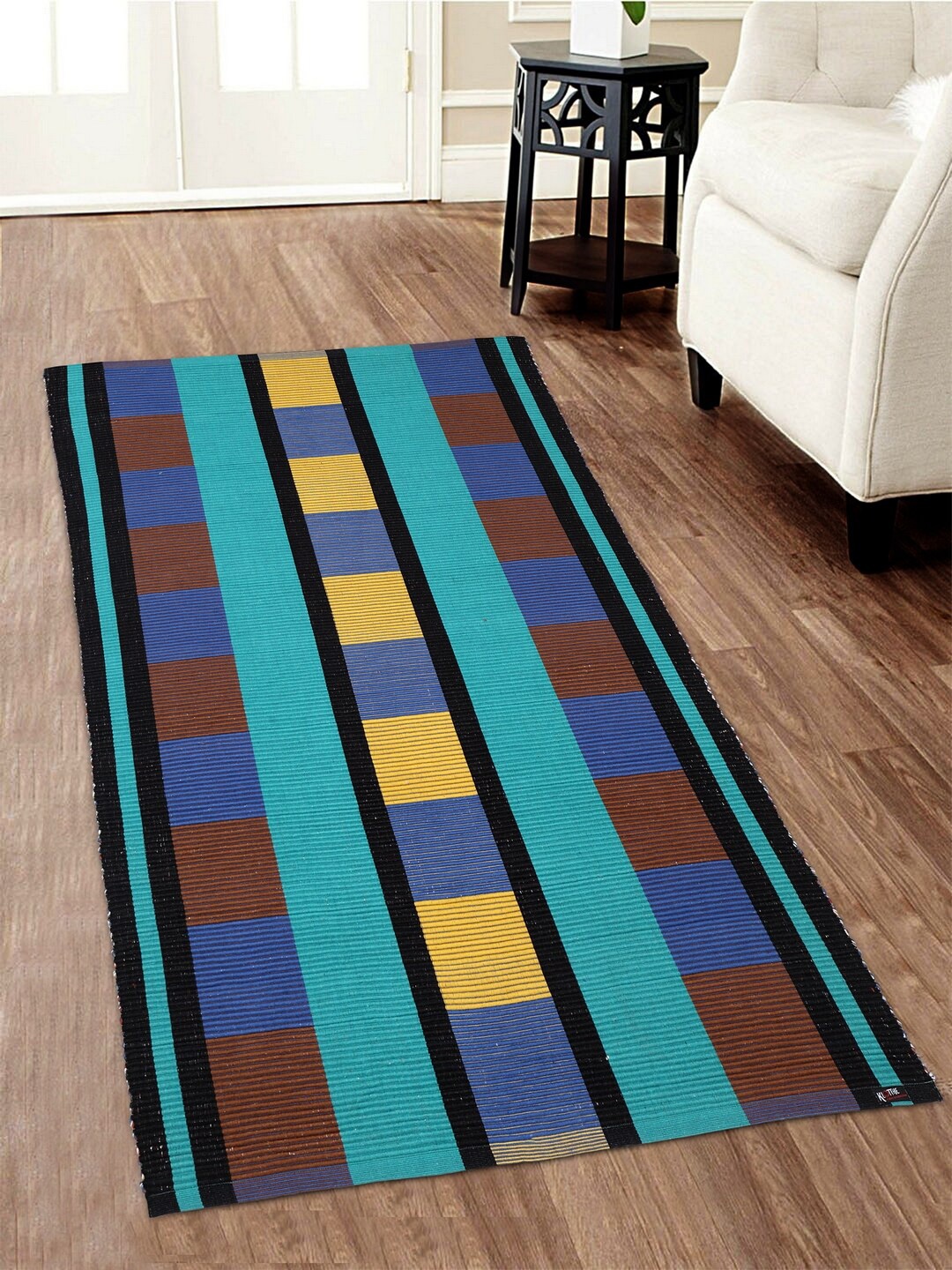 

KLOTTHE Set of 2 Anti-Skid Dhurries, Blue