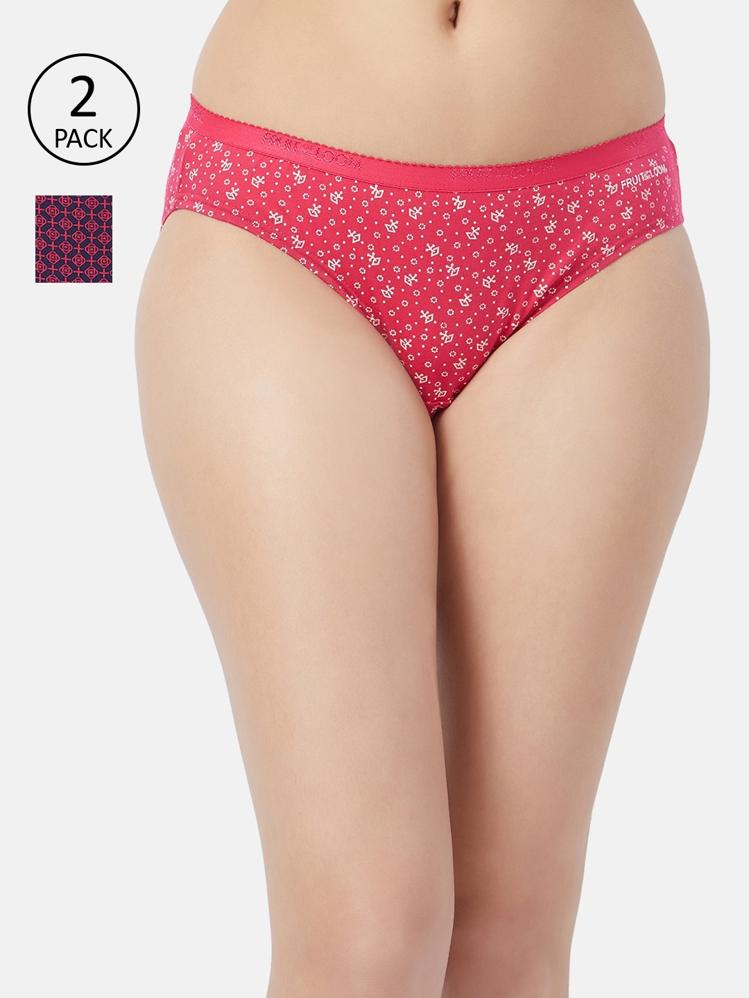 

Fruit of the loom Women Pack Of 2 Printed Bikini Briefs FBKP02-2P-DA1P5, Pink
