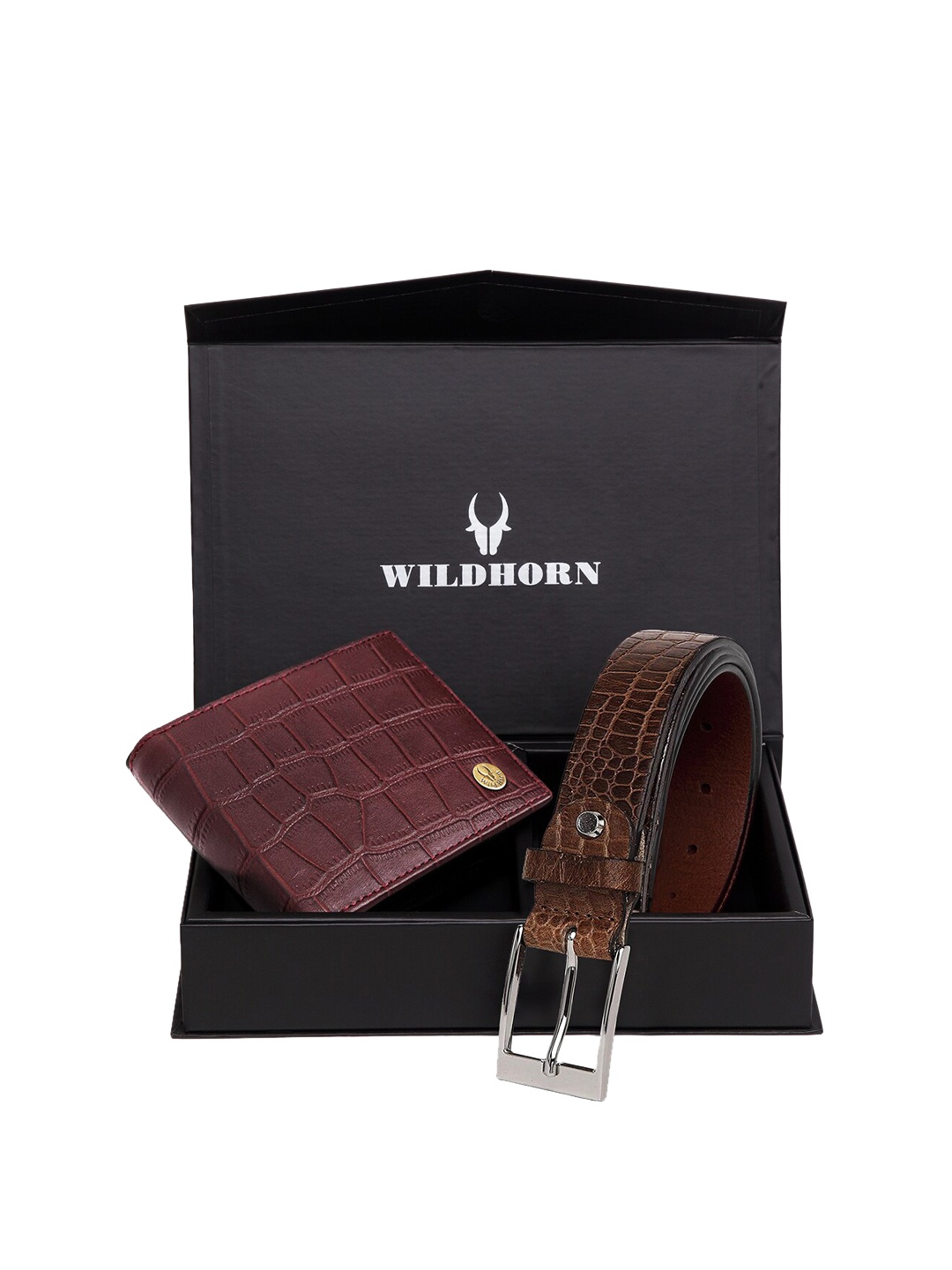

WildHorn Men Maroon & Brown Textured RFID Protected Genuine Leather Accessory Gift Set