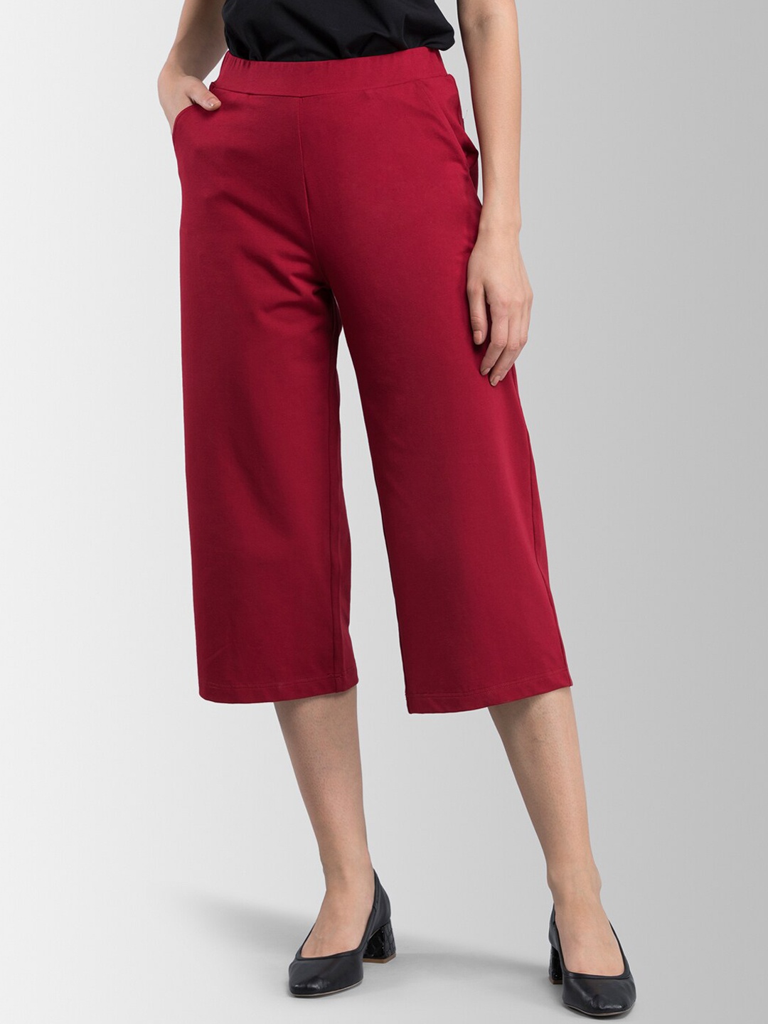 

FableStreet Women Maroon Regular Fit Solid Culottes