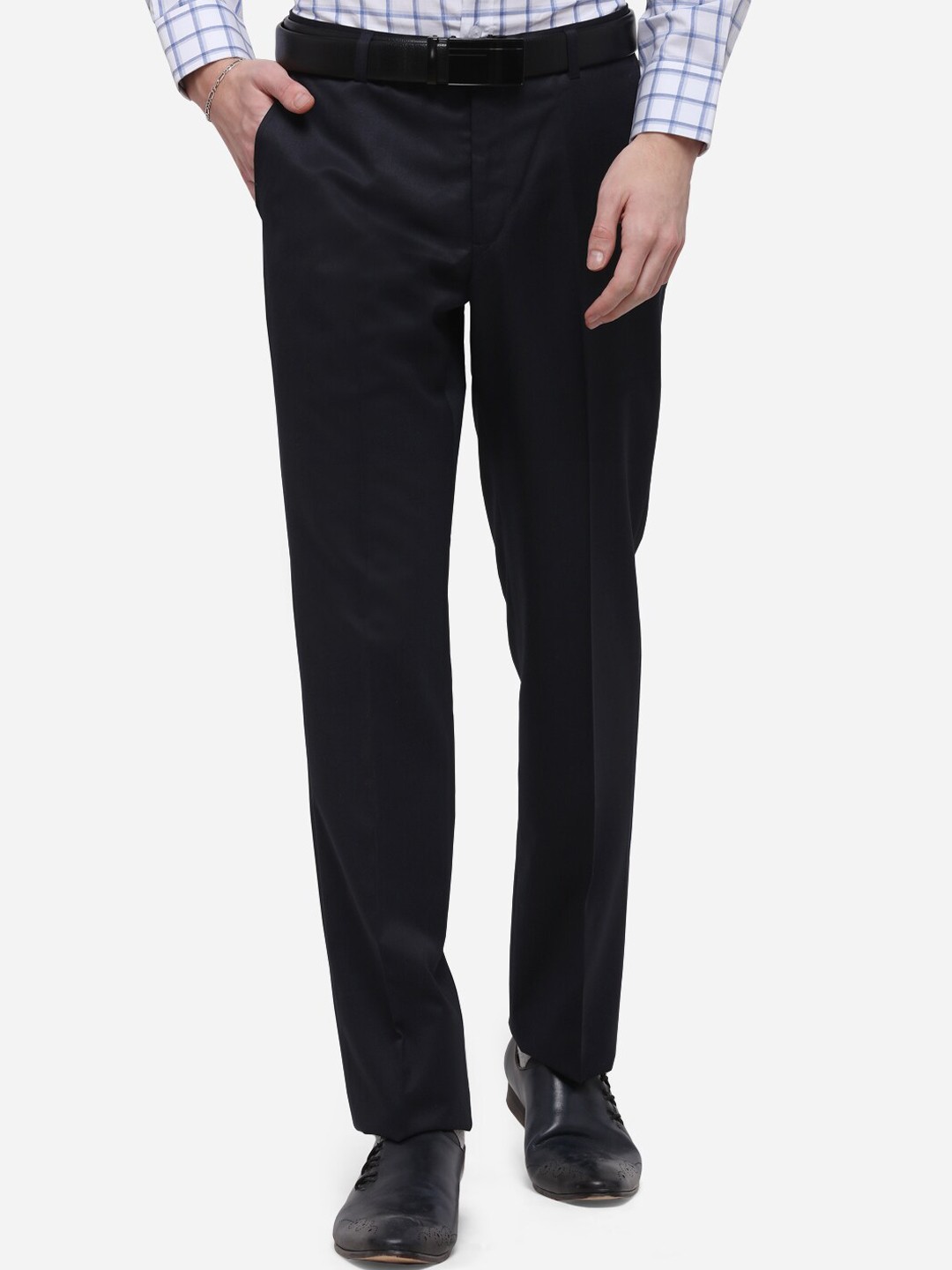 

Greenfibre Men Navy Blue Regular Fit Solid Formal Trousers