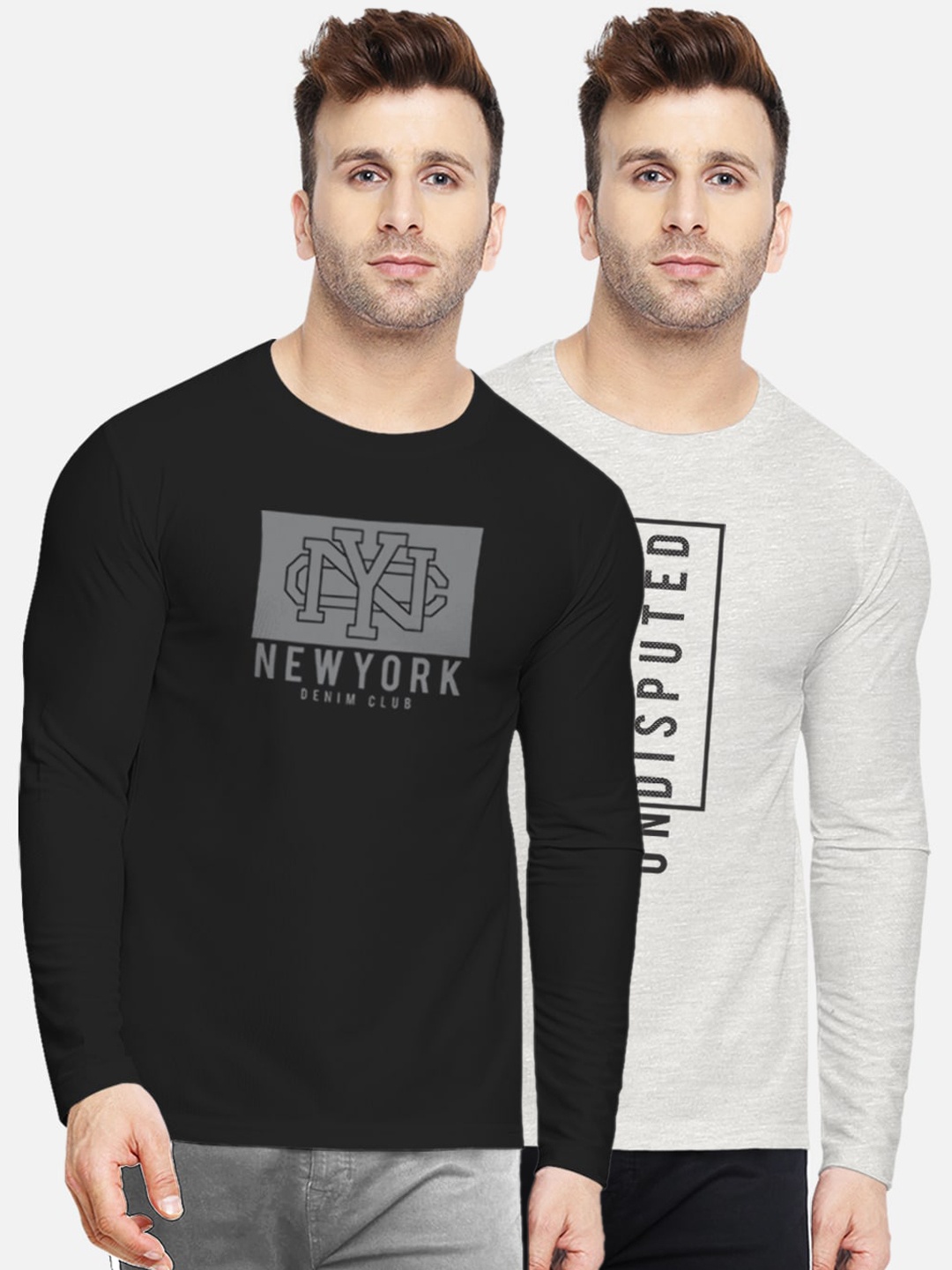 

BULLMER Men Pack of 2 Printed Round Neck T-shirt, Black