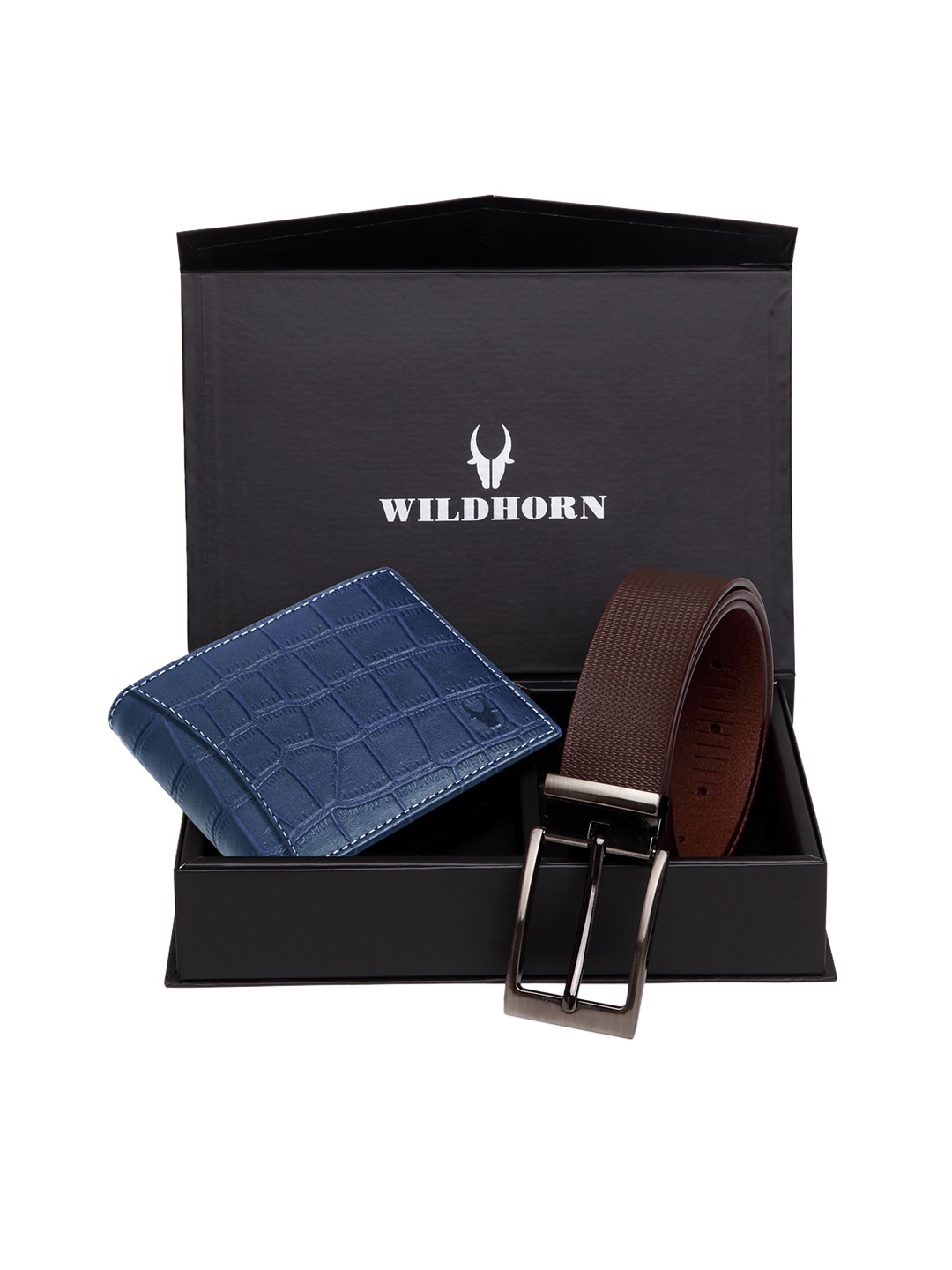 

WildHorn Men Blue & Brown RFID Protected Genuine Leather Accessory Gift Set
