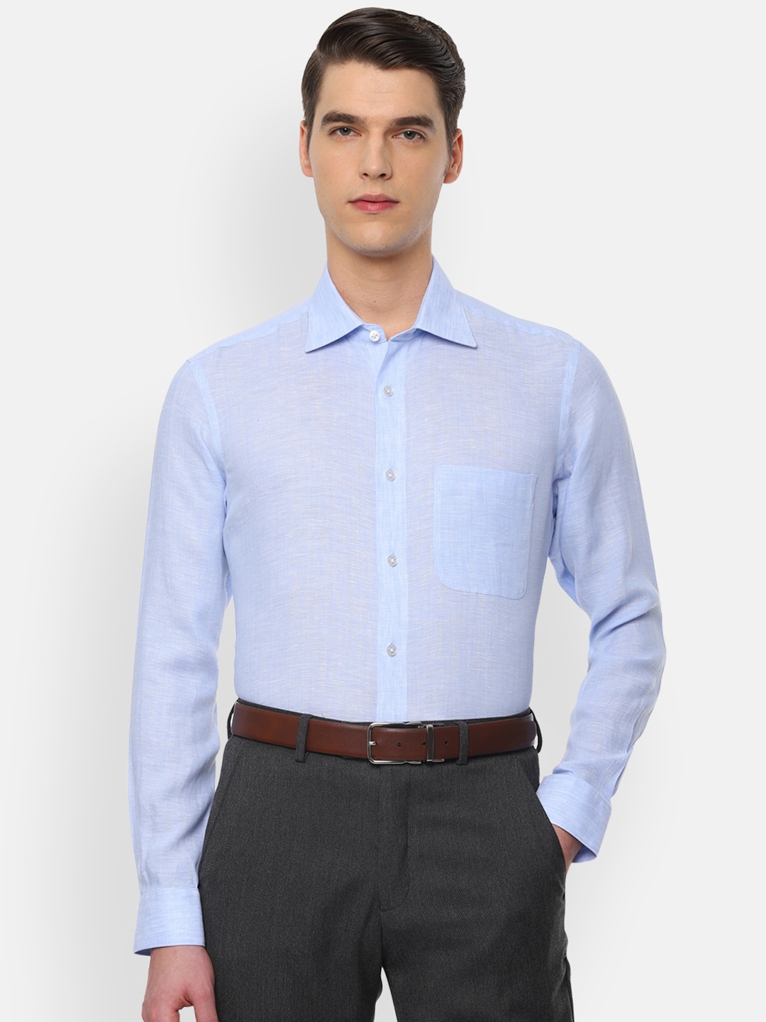 

Louis Philippe Men Blue Regular Fit Solid Pure Linen Formal Shirt