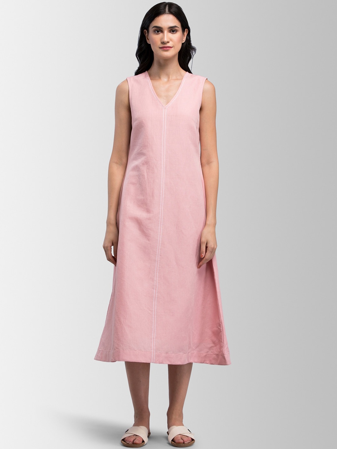 FableStreet Women Pink Solid A-Line Dress