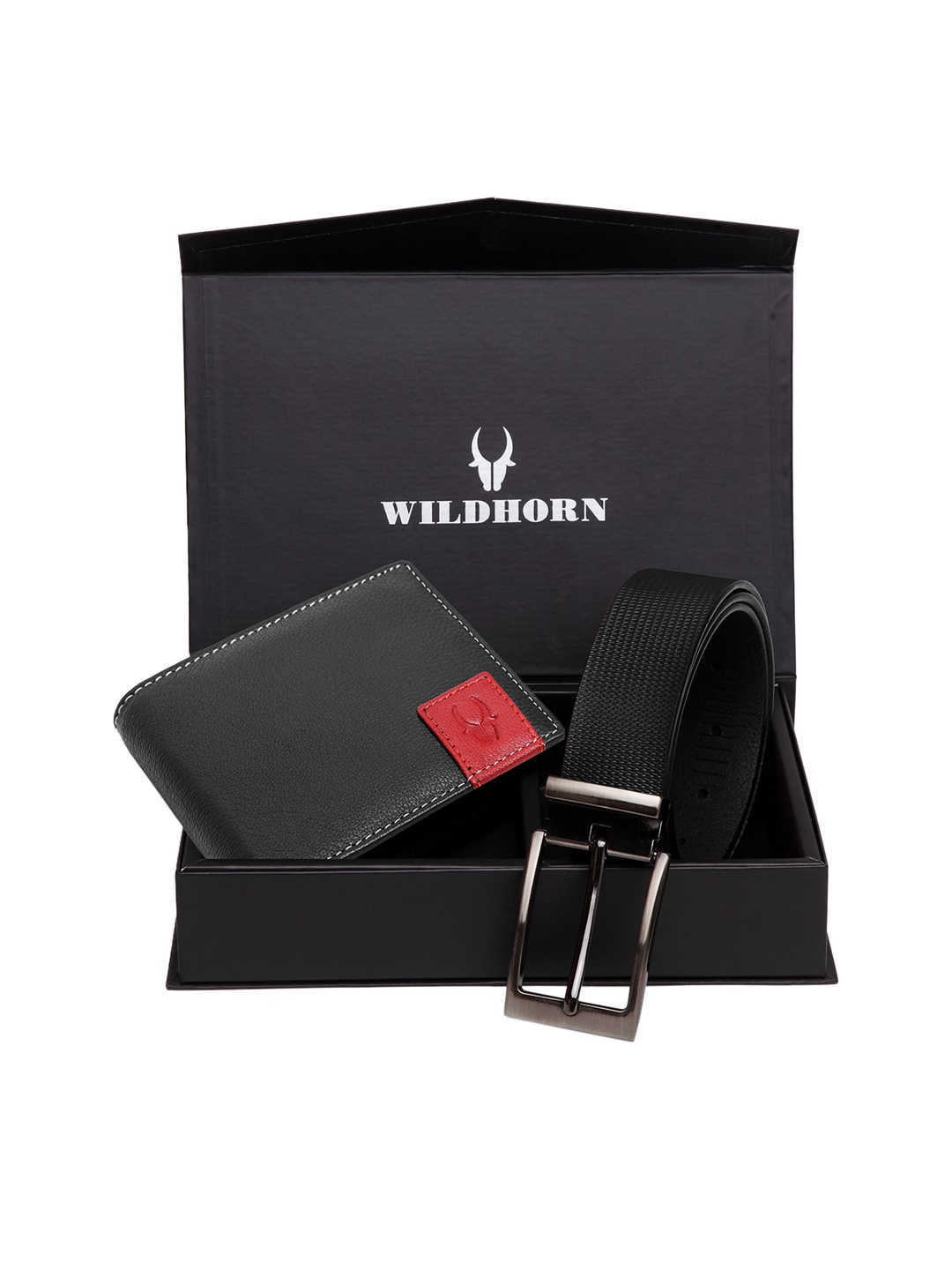 

WildHorn Men Black RFID Protected Genuine Leather Accessory Gift Set