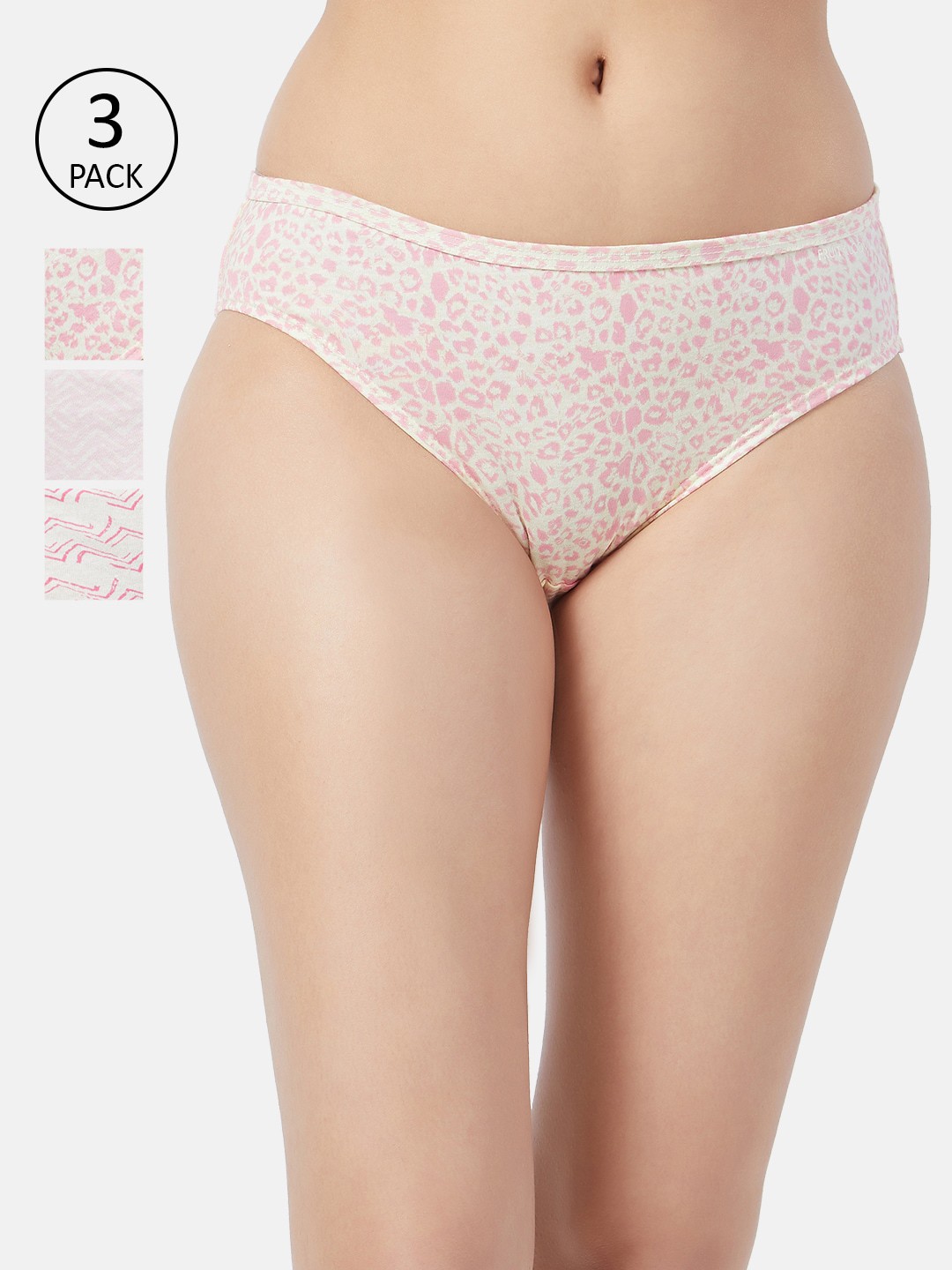

Fruit of the loom Women Pack Of 3 Pink & White Printed Bikini Briefs FBKP01-3P-LA1P5