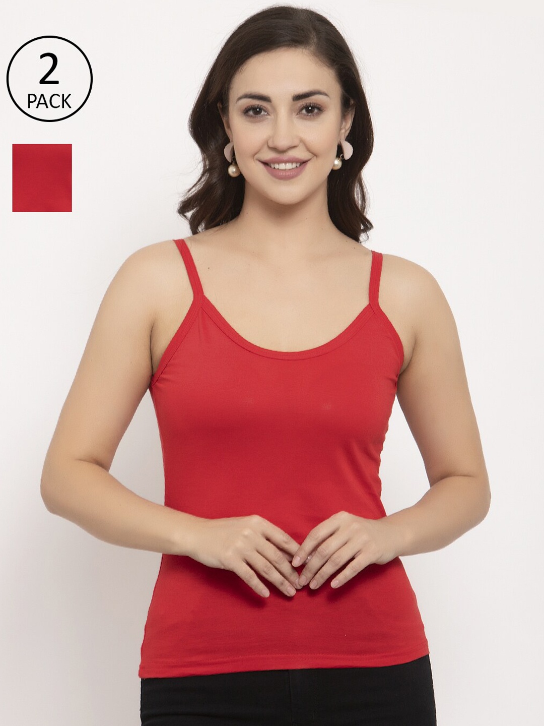 

GRACIT Women Pack of 2 Solid Camisoles, Red