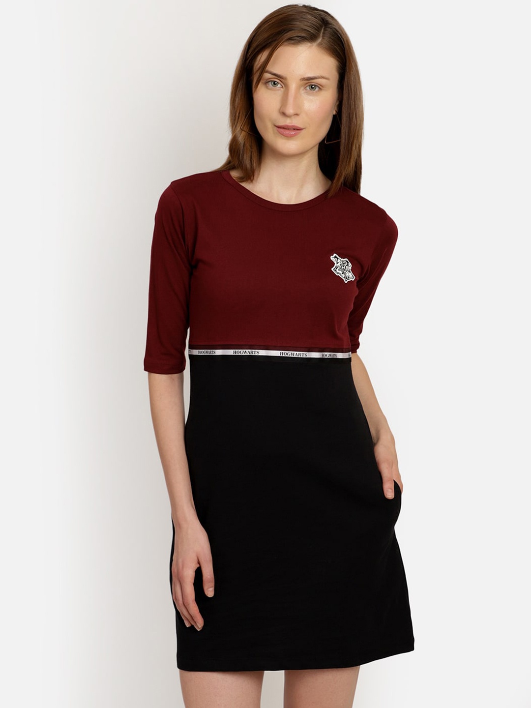 

Free Authority Women Maroon & Black Harry Potter Colourblocked T-shirt Dress