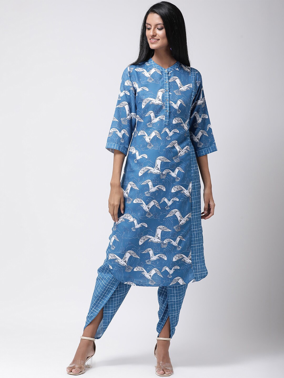 

Hangup Women Blue Printed Kurta with Palazzos