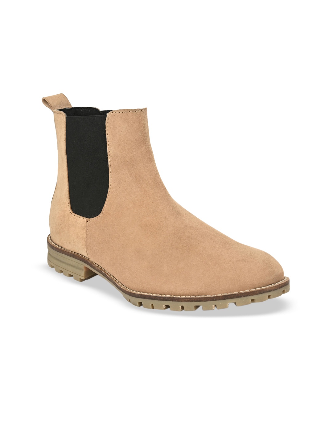 

Hirels Men Beige Colourblocked Suede Leather Mid-Top Flat Boots