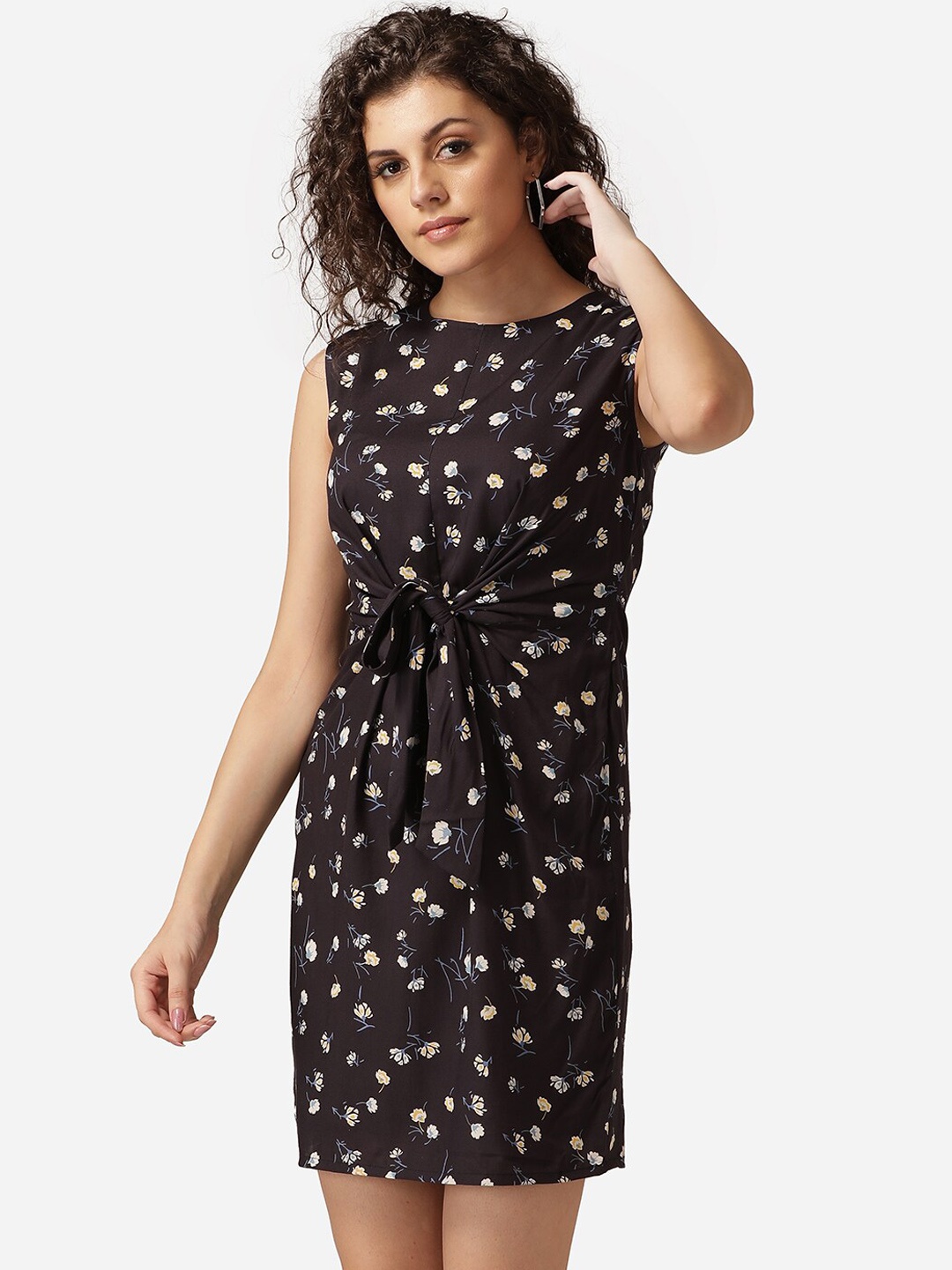

MABISH by Sonal Jain Women Navy Blue & White Floral Printed Sheath Dress