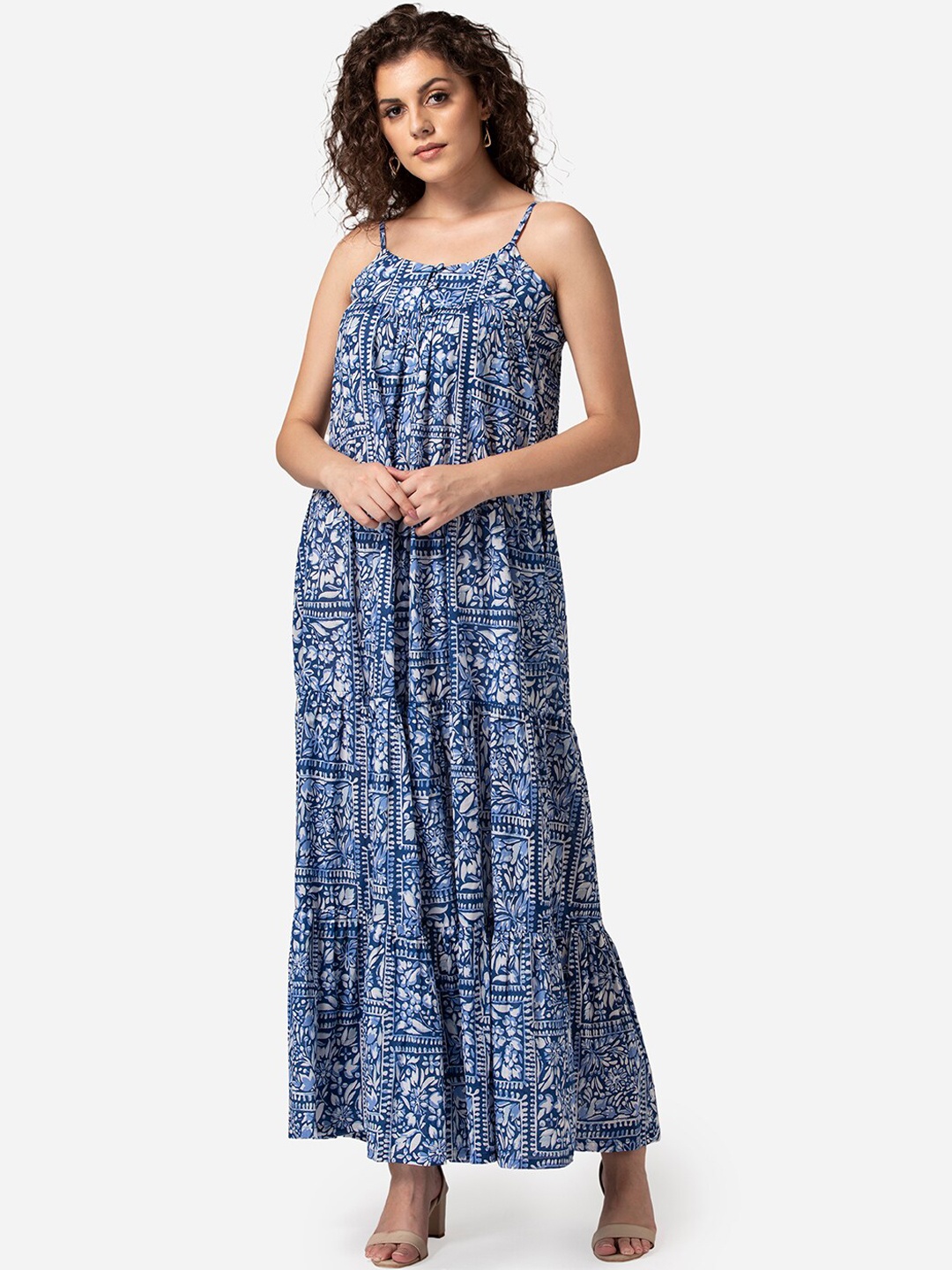 

MABISH by Sonal Jain Women Blue Printed Tiered Maxi Dress