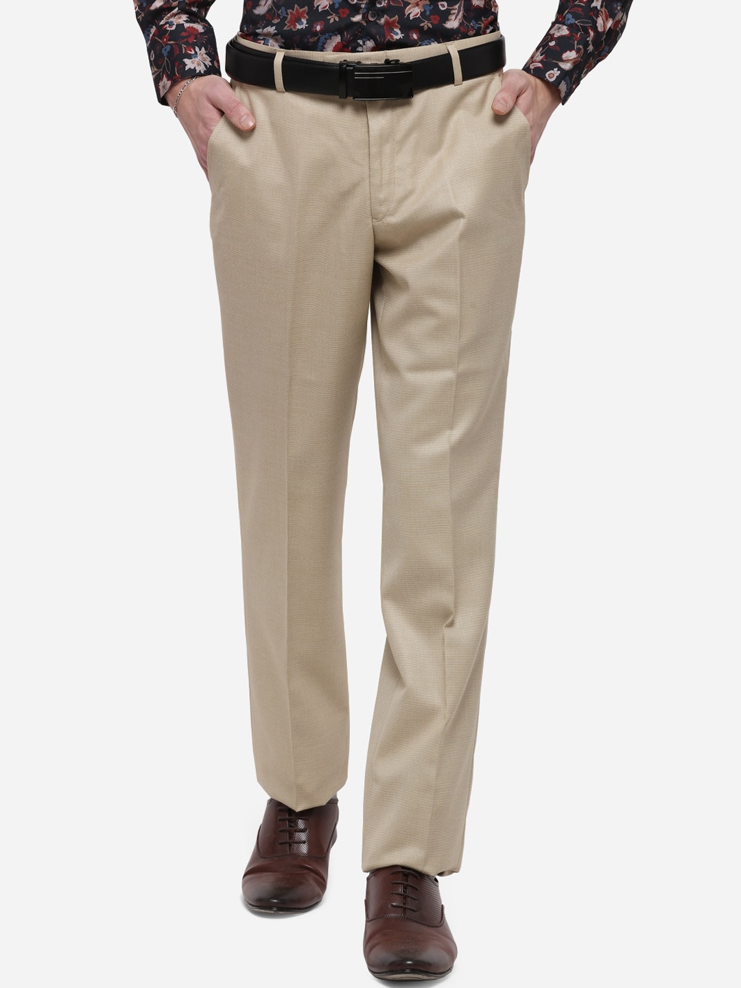 

Greenfibre Men Beige Regular Fit Solid Formal Trousers