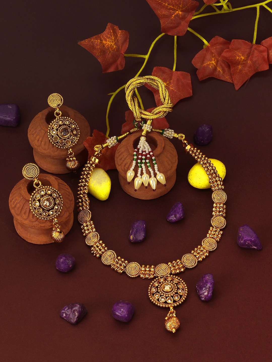 

Adwitiya Collection 24CT Gold-Plated Antique Jewellery Set