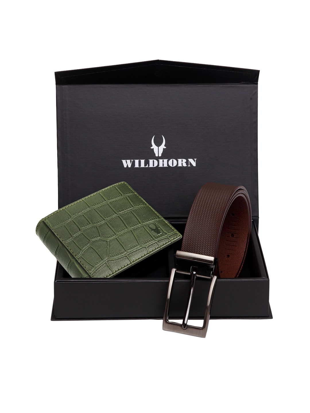 

WildHorn Men Green & Brown RFID Protected Genuine Leather Accessory Gift Set