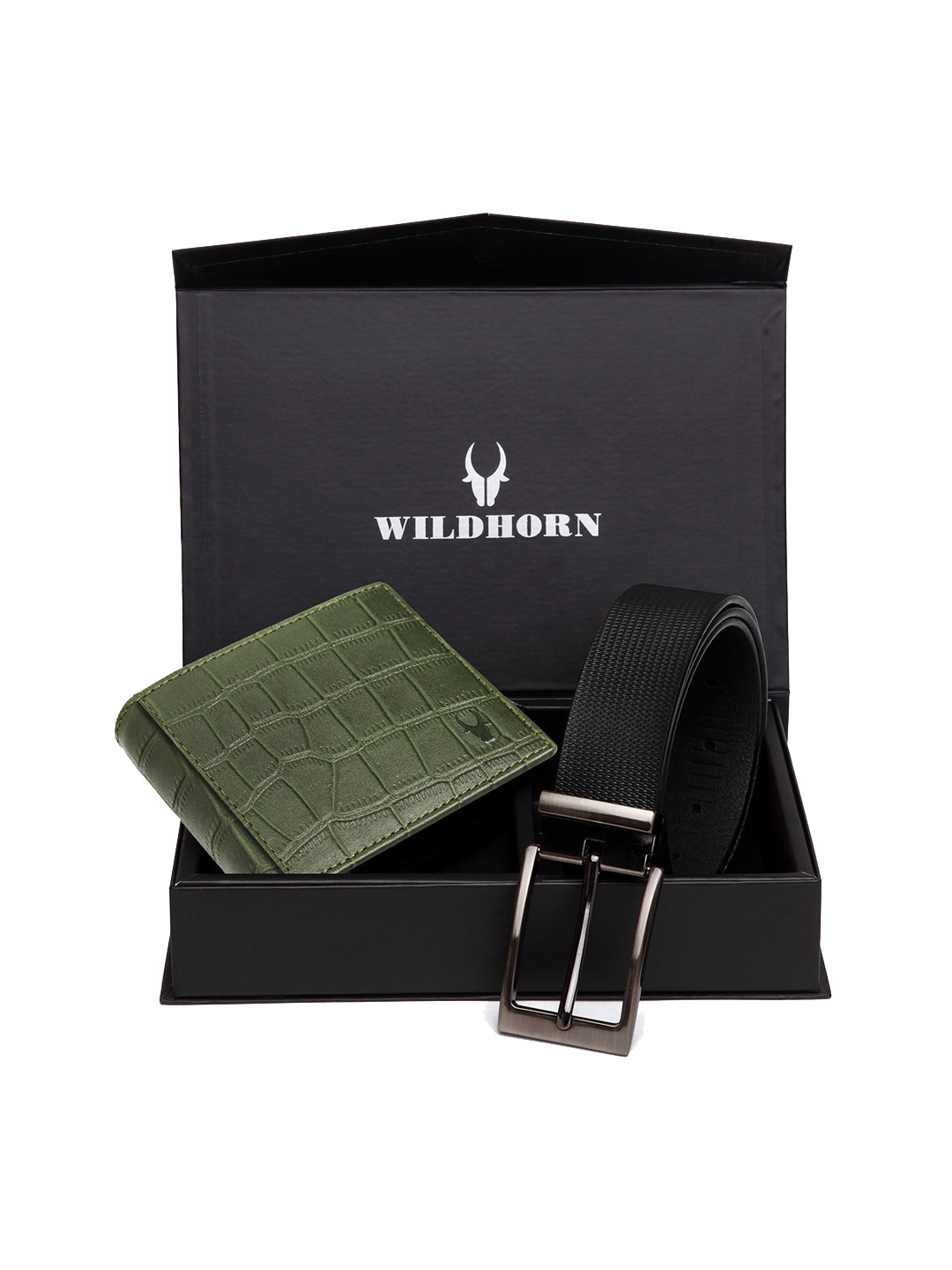 

WildHorn Men Green & Black RFID Protected Genuine Leather Accessory Gift Set