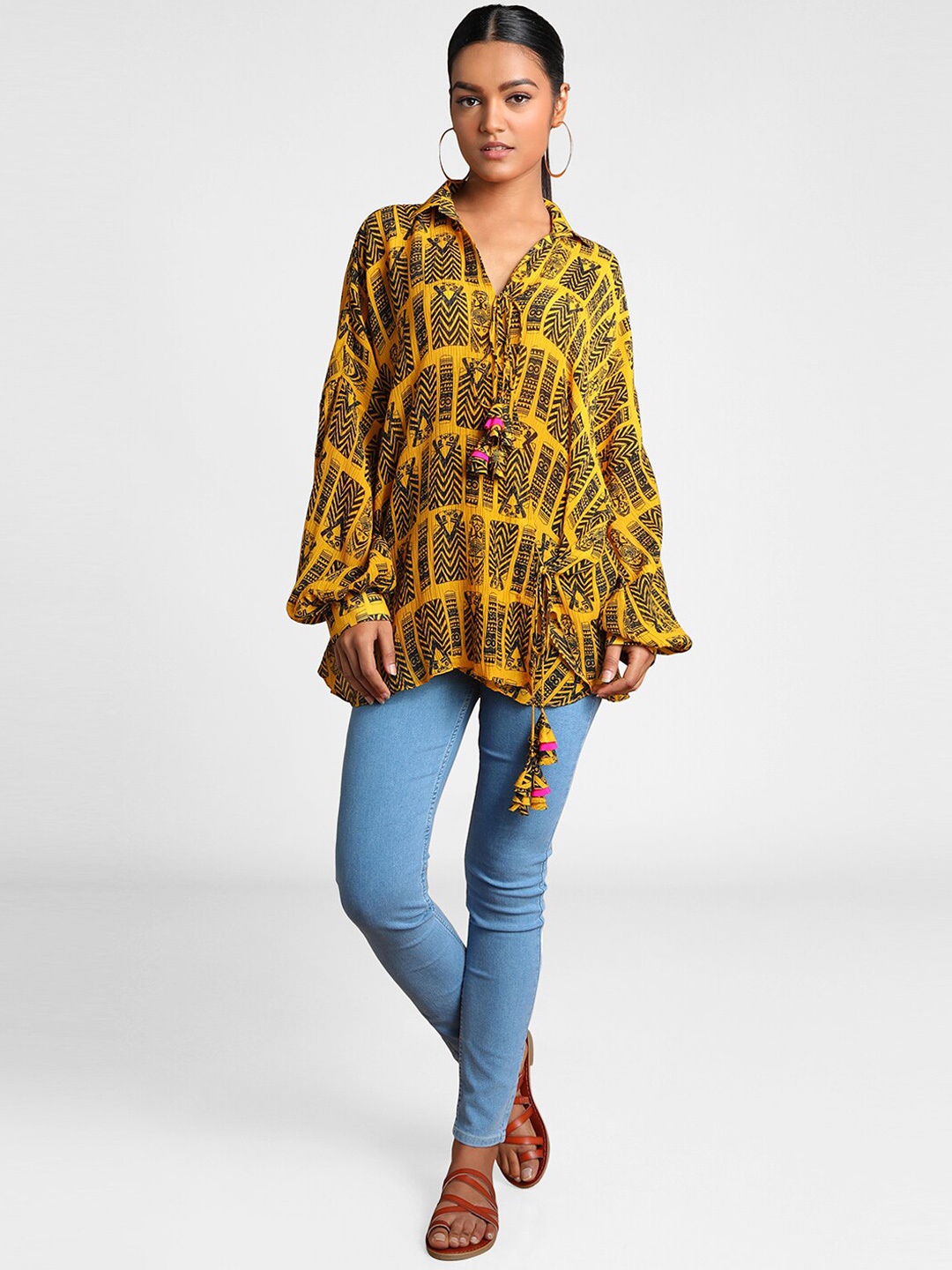 

Masaba Women Yellow & Black Printed Tunic