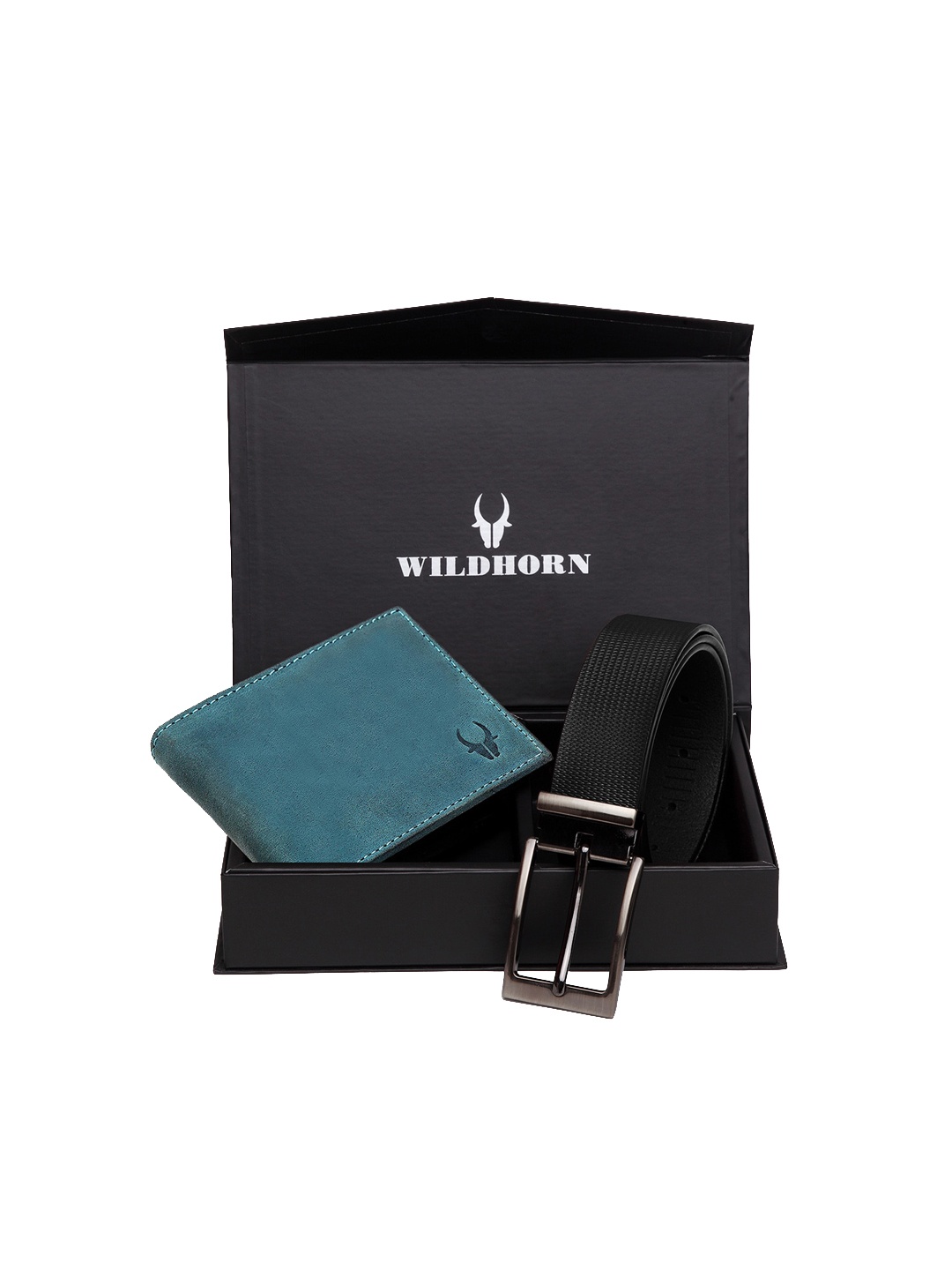 

WildHorn Men Teal Blue & Black RFID Protected Genuine Leather Accessory Gift Set