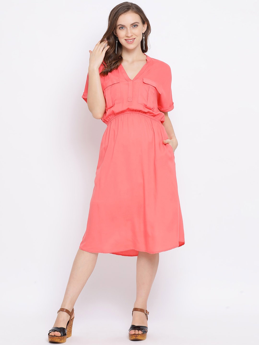 

Oxolloxo Women Pink Solid Fit and Flare Dress
