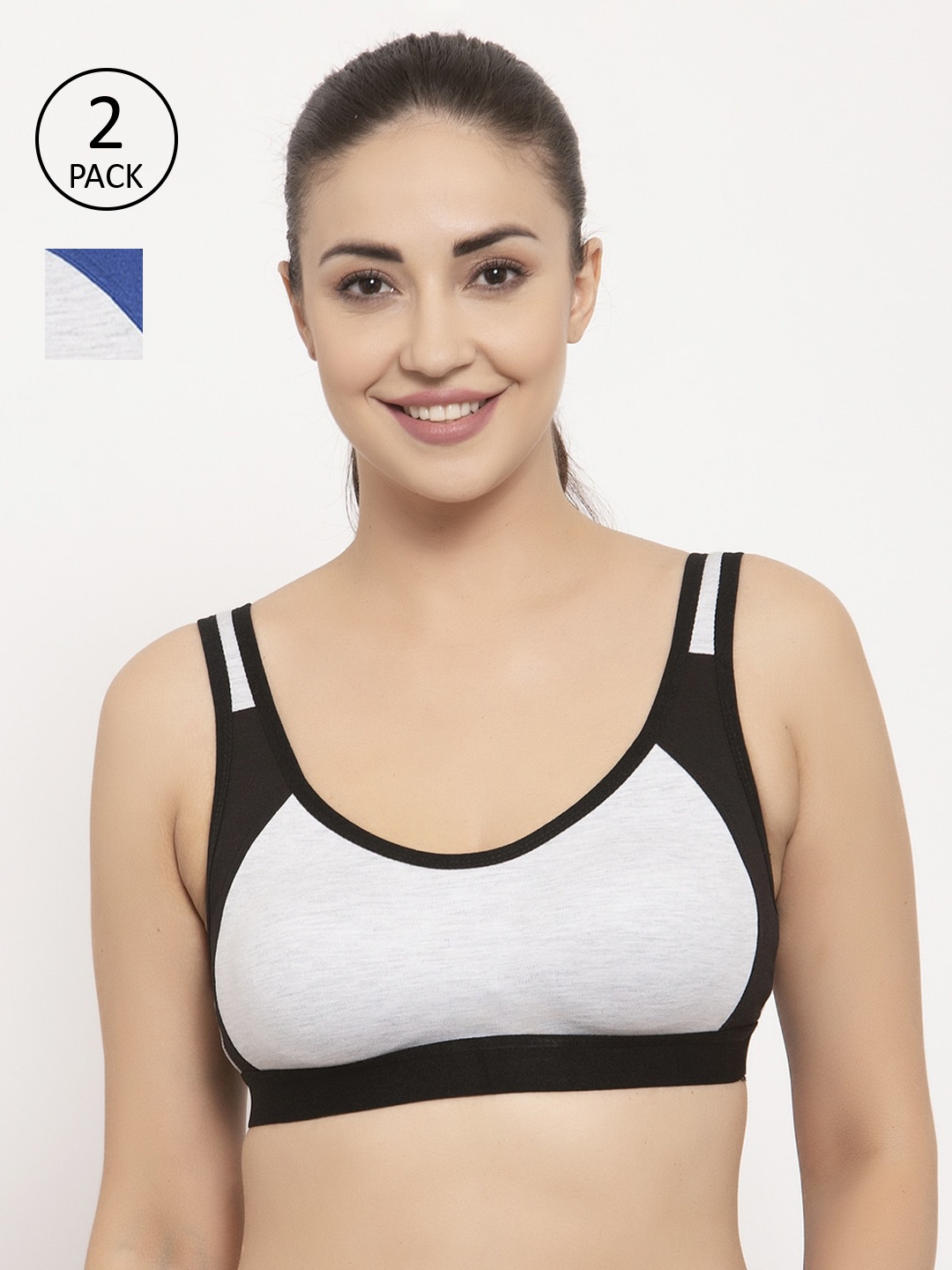 

GRACIT Pack of 2 Black & Blue Solid Non-Wired Non Padded Sports Bra PW16-01-05