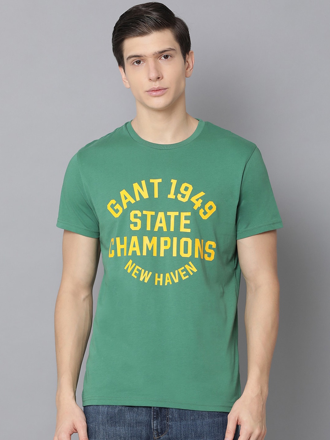 

GANT Men Green Printed Round Neck T-shirt