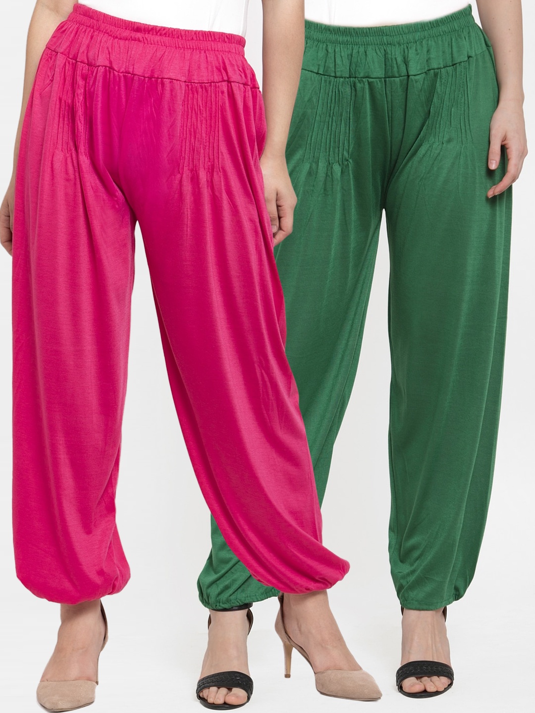 

GRACIT Women Pack Of 2 Solid Harem Pants, Pink