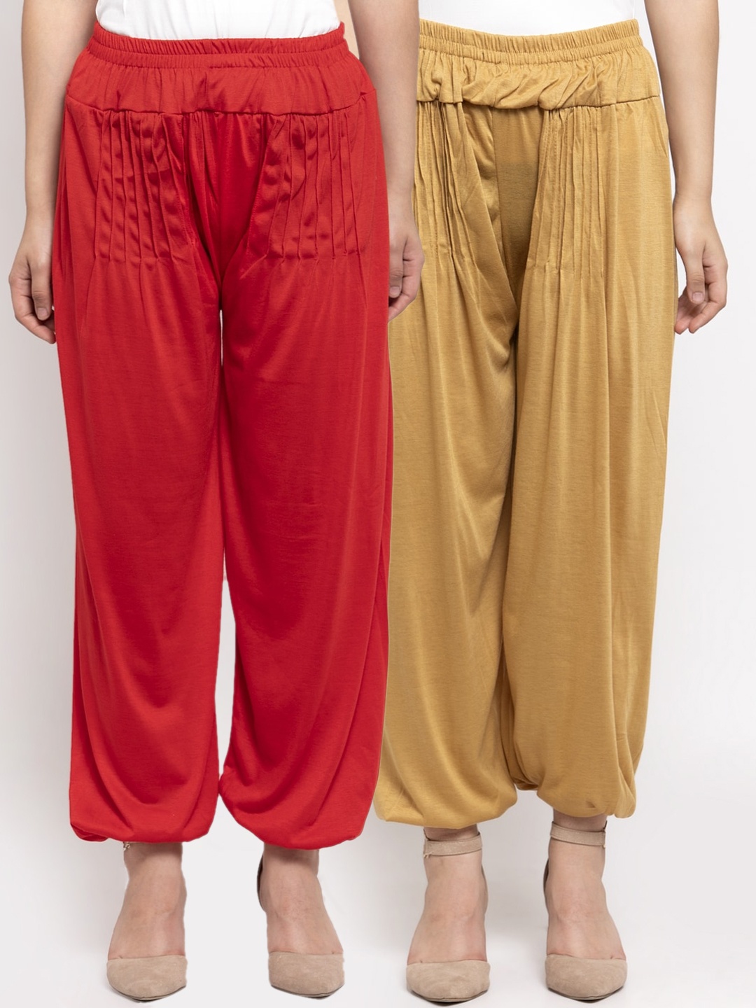 GRACIT Women Pack Of 2 Solid Harem Pants, Red