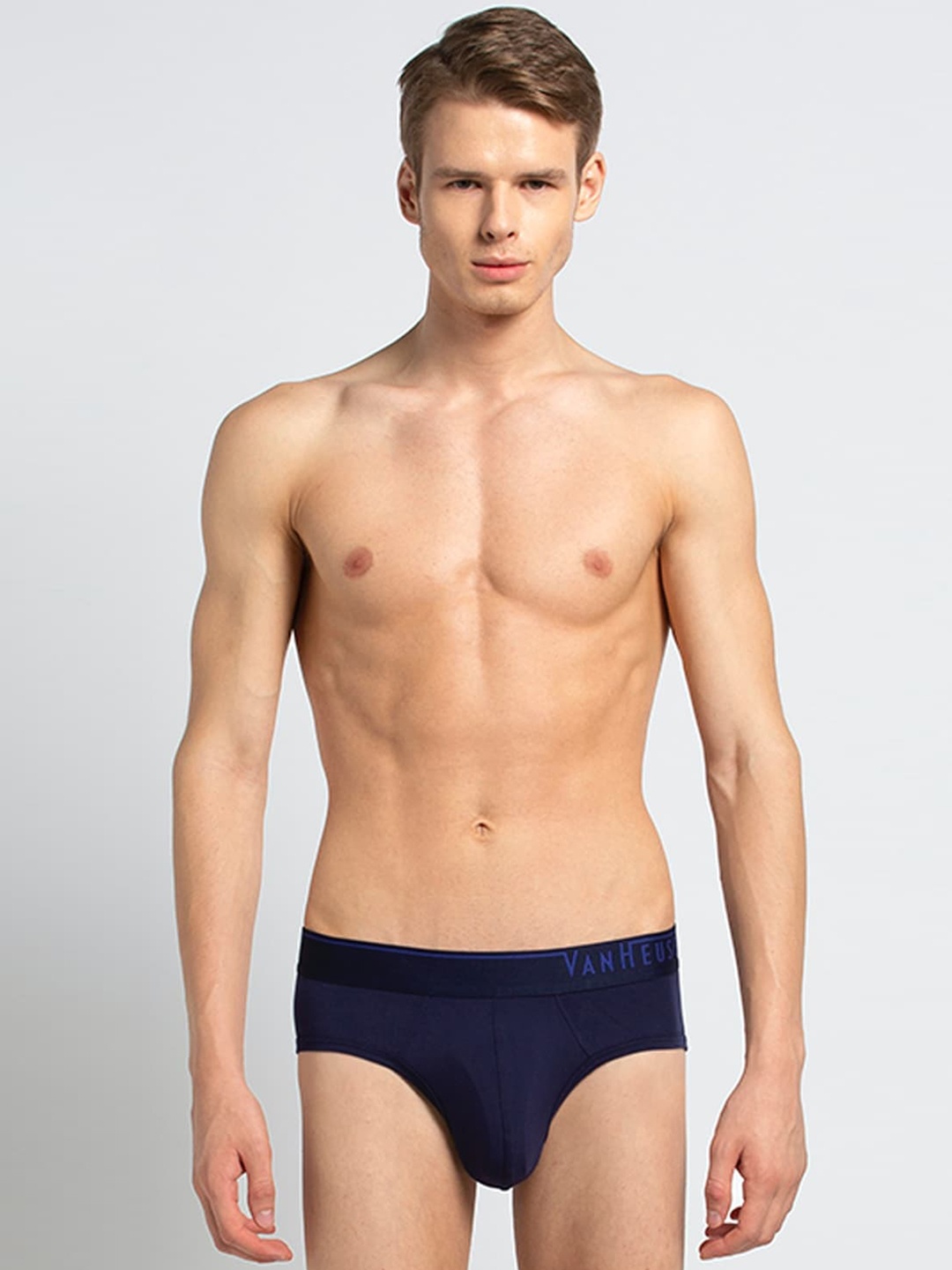 

Van Heusen Men Solid 4-Way Stretch Body Defining Fit Briefs, Navy blue