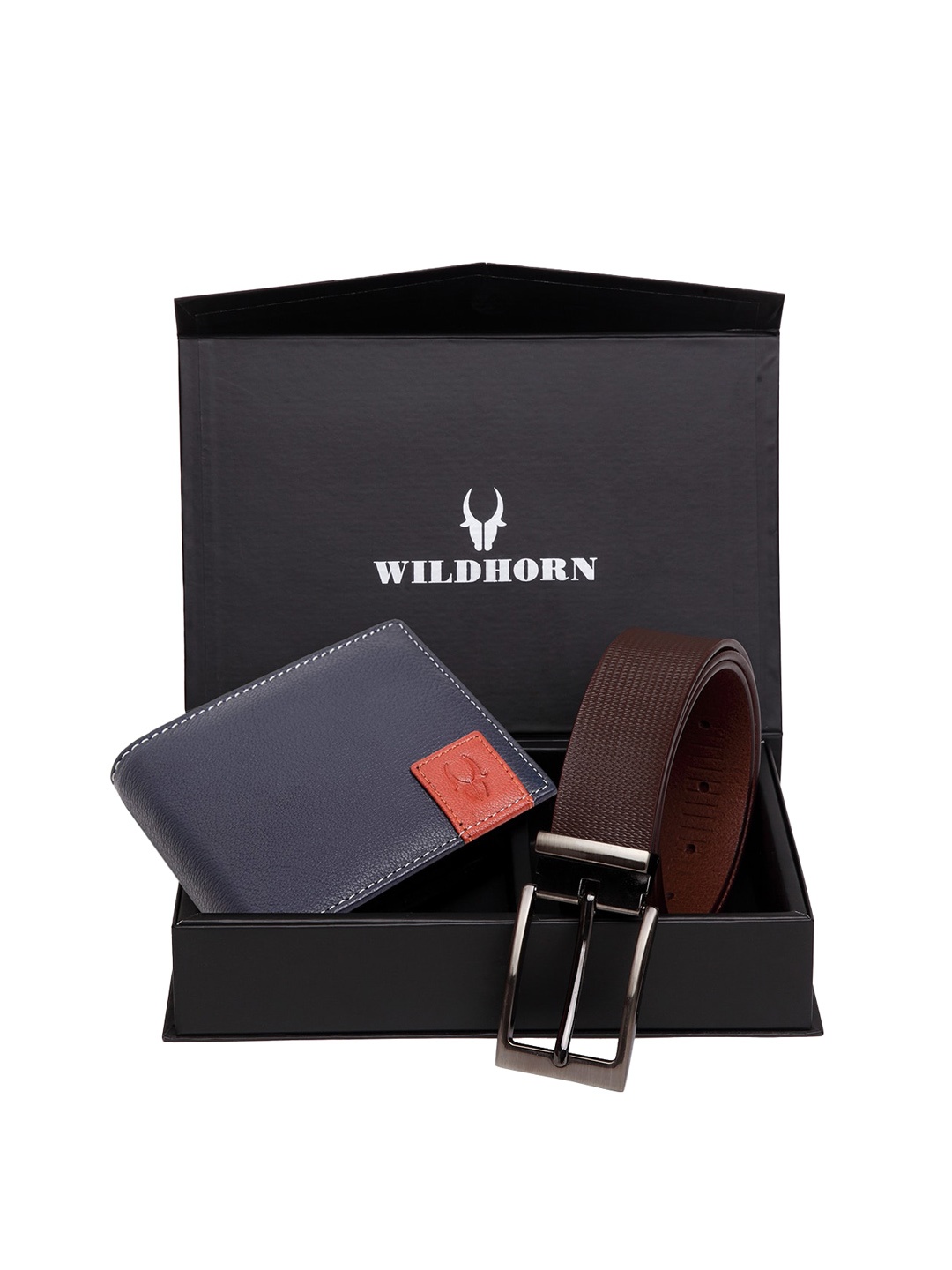 

WildHorn Men Blue & Brown RFID Protected Genuine Leather Accessory Gift Set