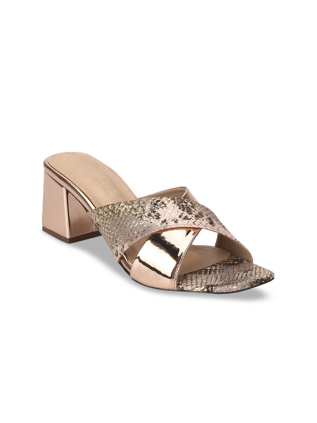 

Truffle Collection Women Rose Gold-Toned Textured Block Heels