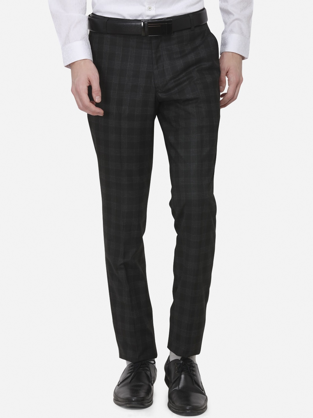 

Greenfibre Men Black Skinny Fit Checked Regular Trousers