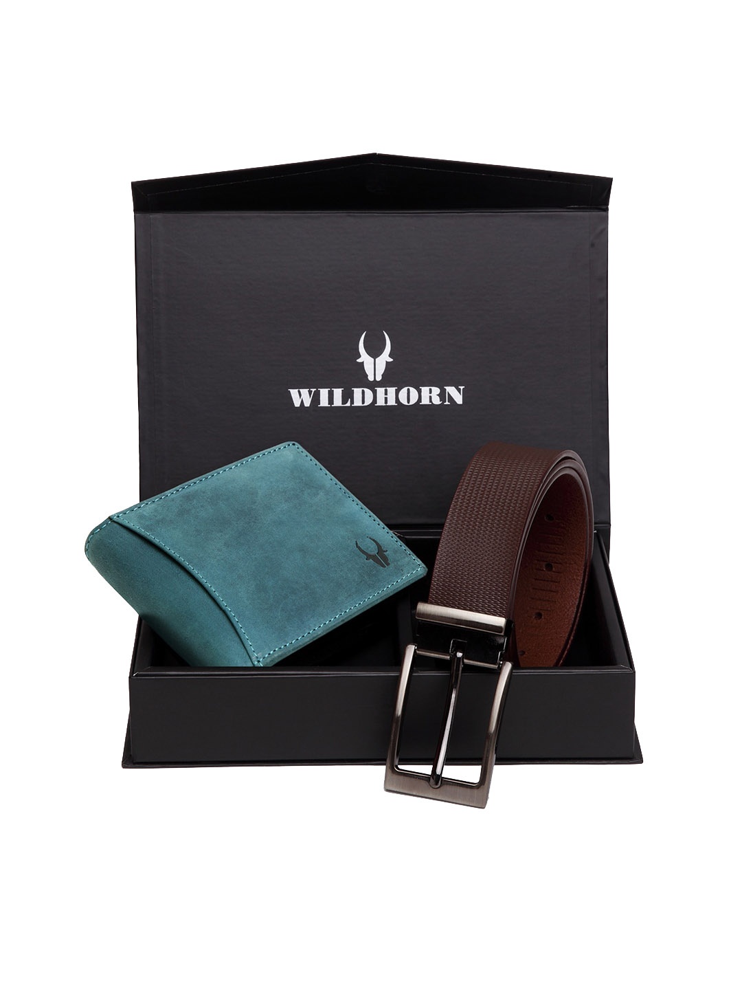 

WildHorn Men Teal Blue & Brown RFID Protected Genuine Leather Accessory Gift Set