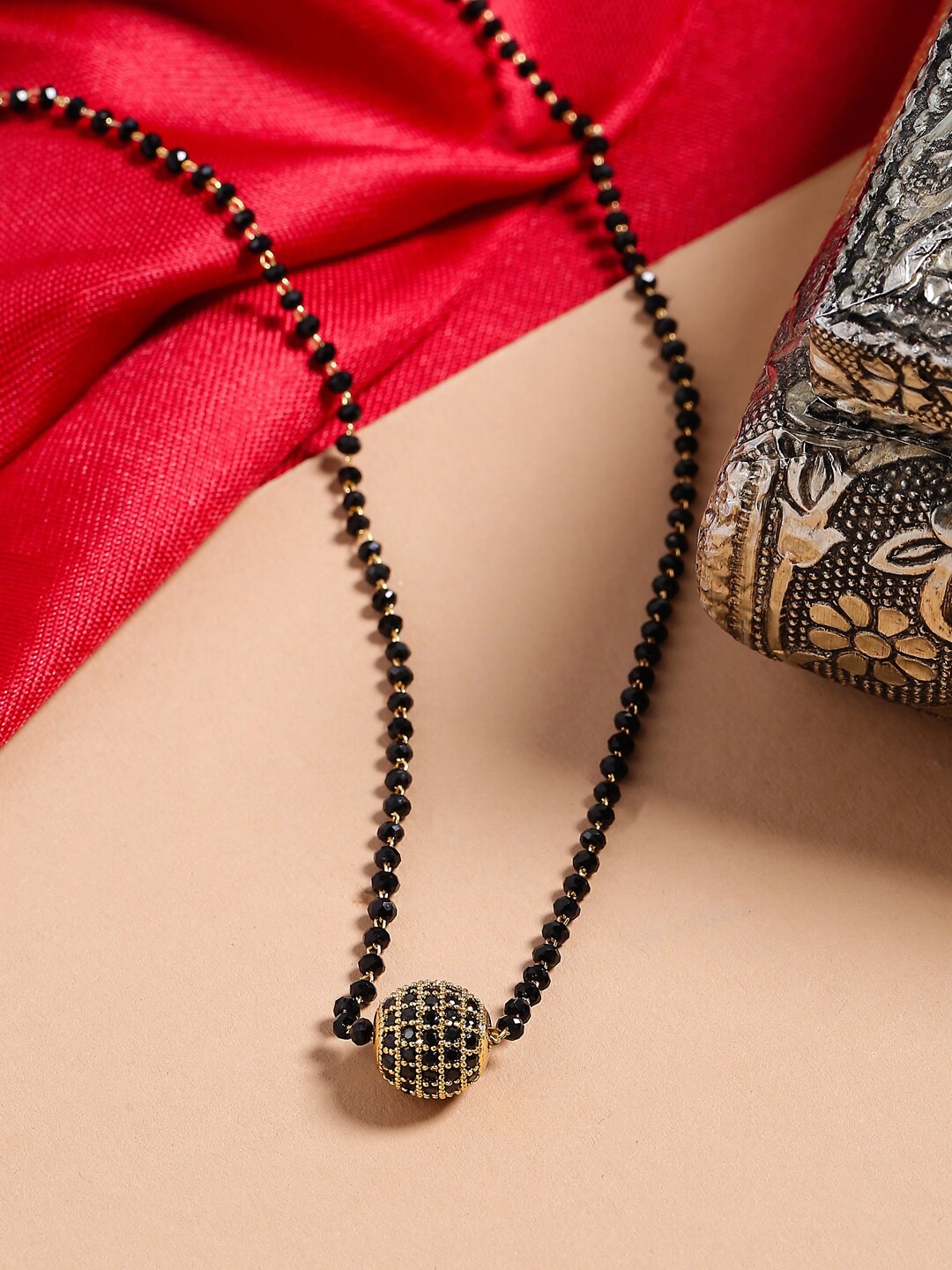 

Shoshaa Gold-Plated & Black Beaded Mangalsutra