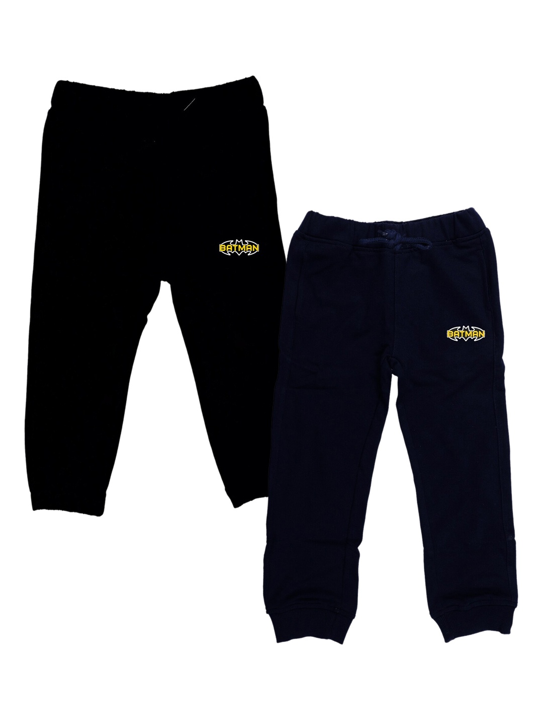 

YK Justice League Boys Pack Of 2 Solid Slim-Fit Joggers with Batman Print Detail, Black