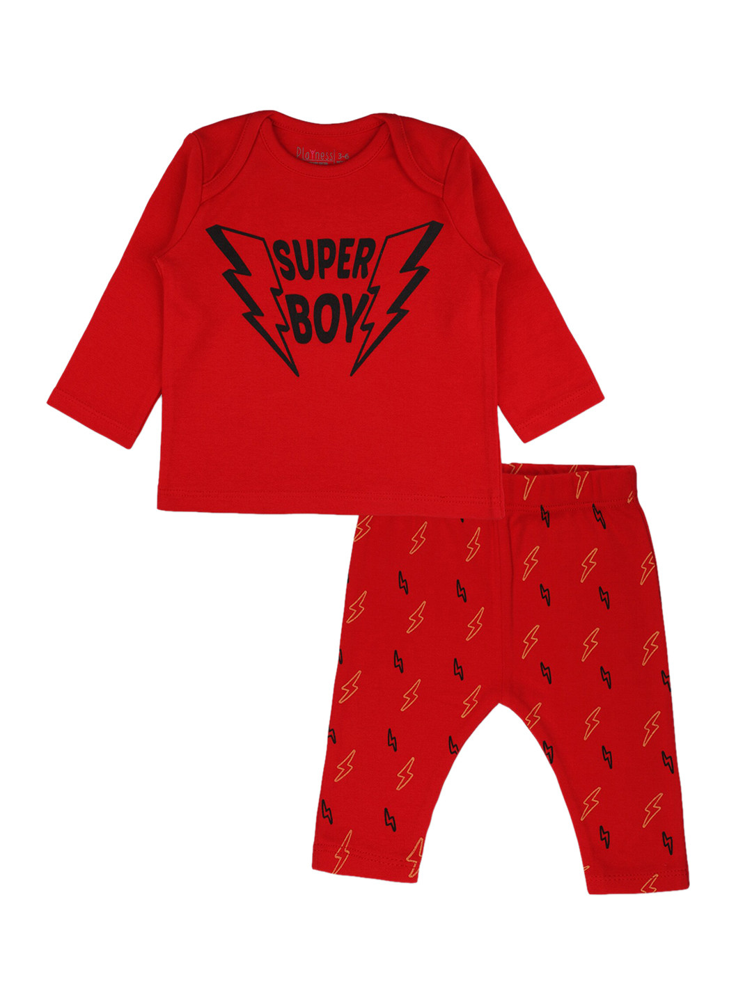 

PLAYNESS Unisex Kids Red & Black Printed Night Suit