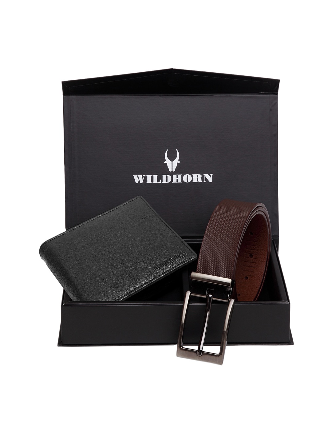 WildHorn Men Black & Brown RFID Protected Genuine Leather Accessory Gift Set